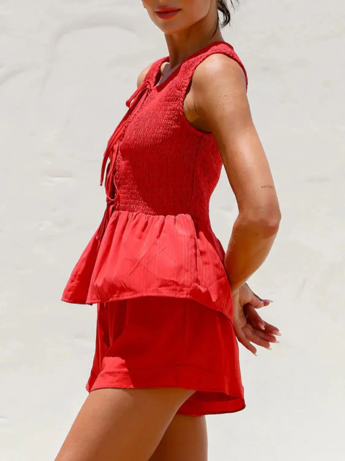 Tied Front Smocked Top and Shorts Set - Image 2