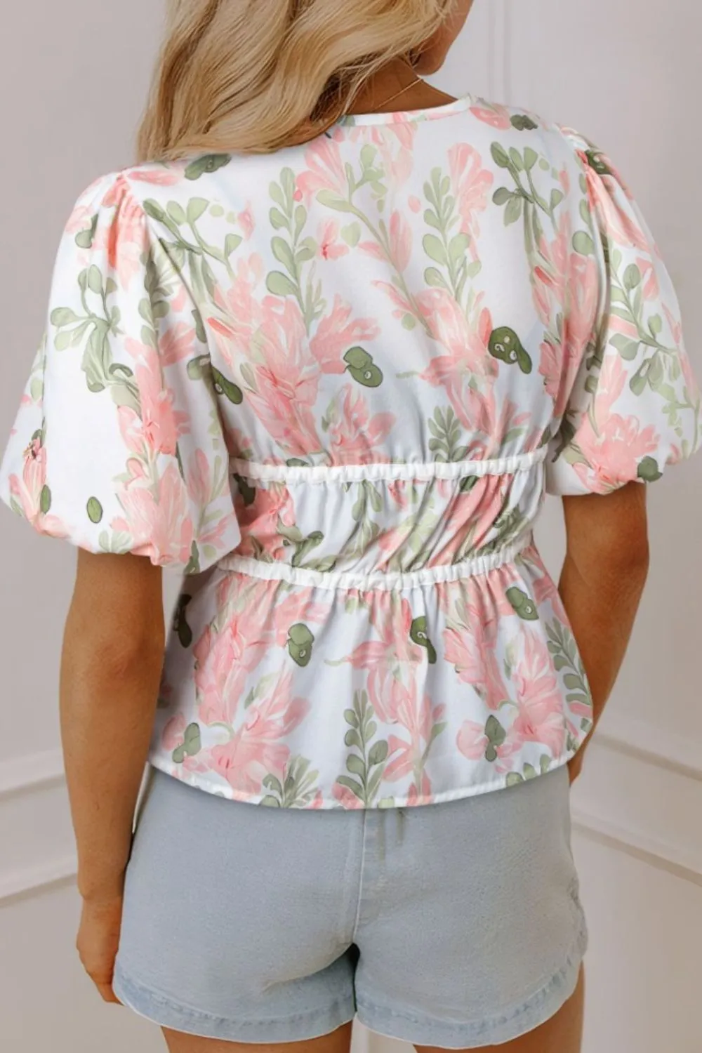 Tied Printed Short Sleeve Blouse - Image 3