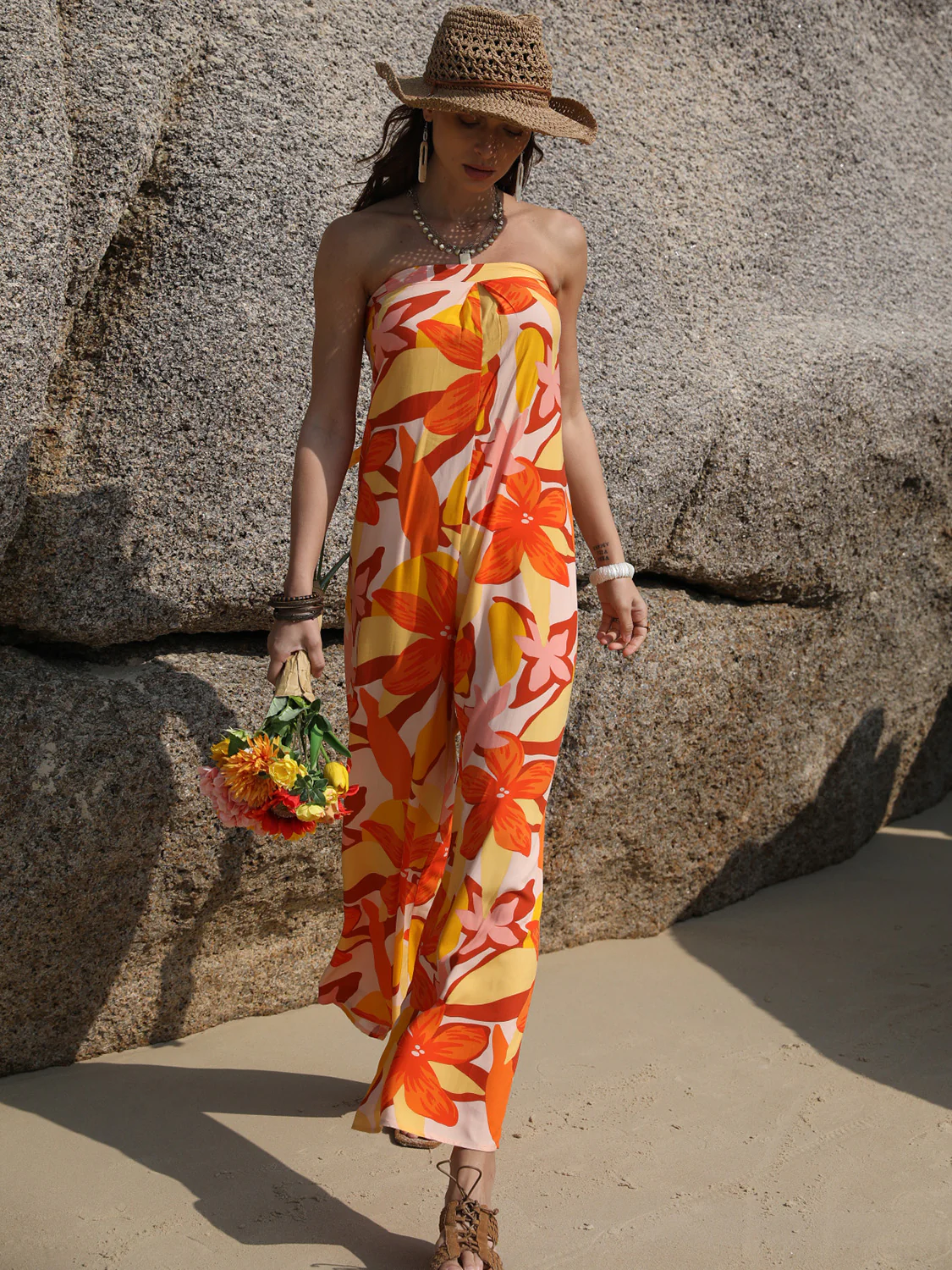 Tied Printed Tube Wide Leg Jumpsuit - Image 5