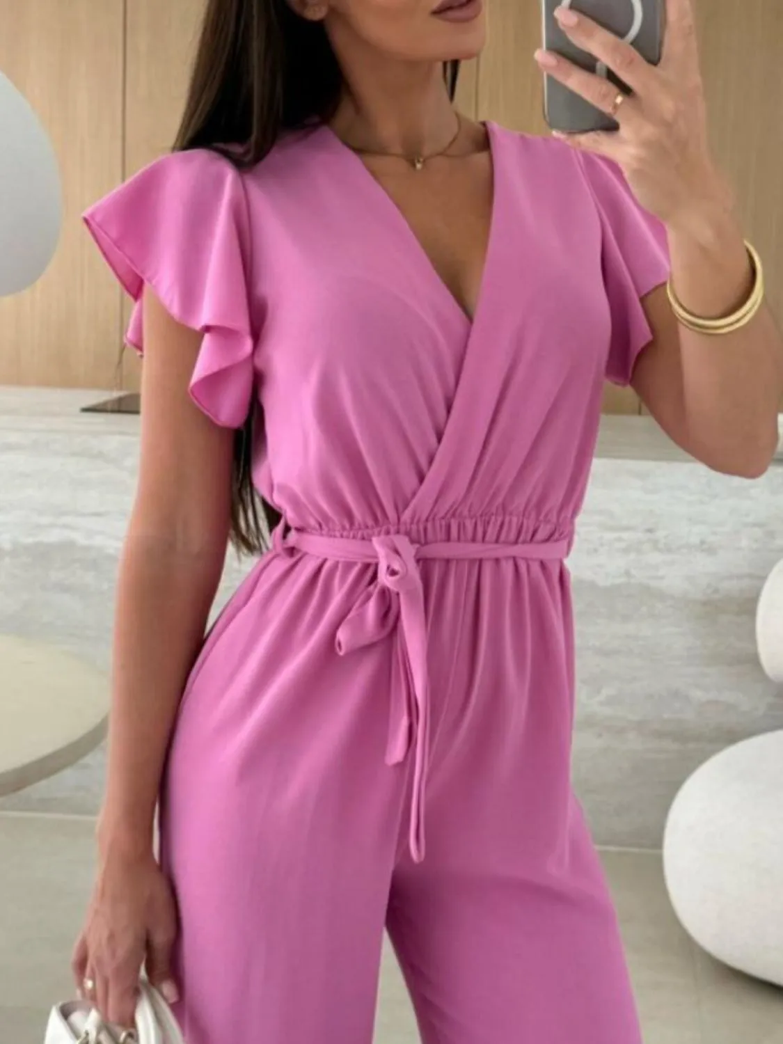 Tied Ruffled Wide Leg Jumpsuit - Image 3