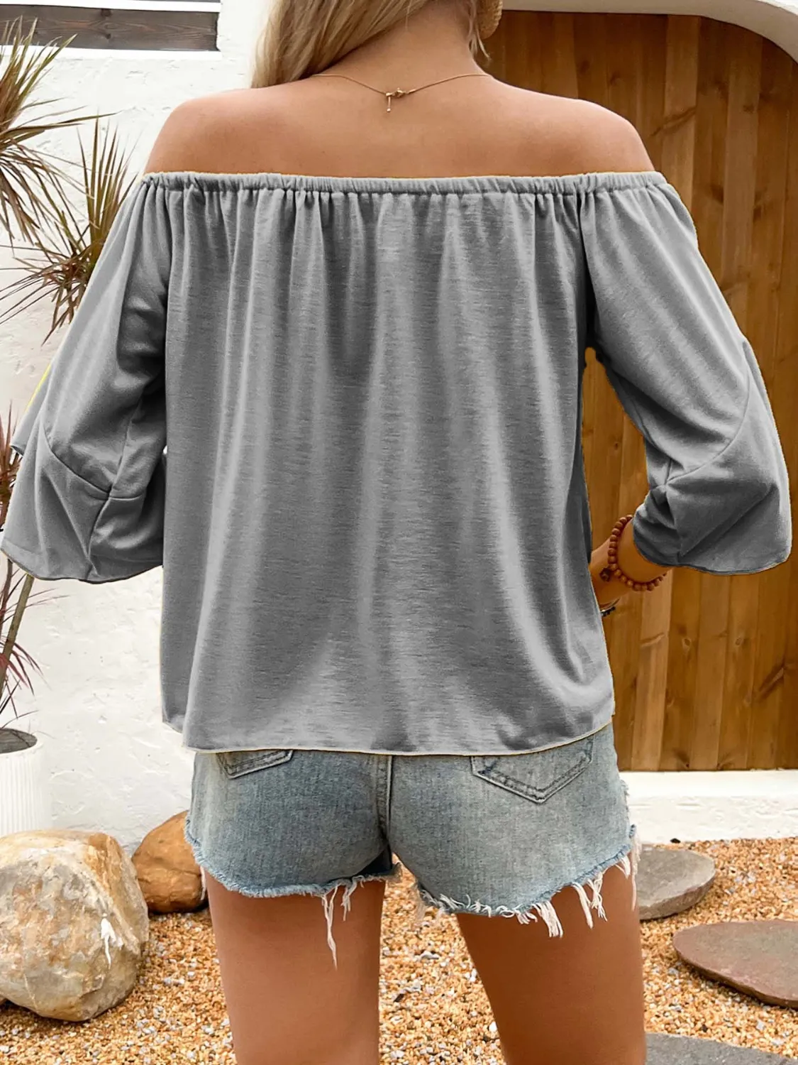 Tied Solid Off-Shoulder Blouse - Image 12