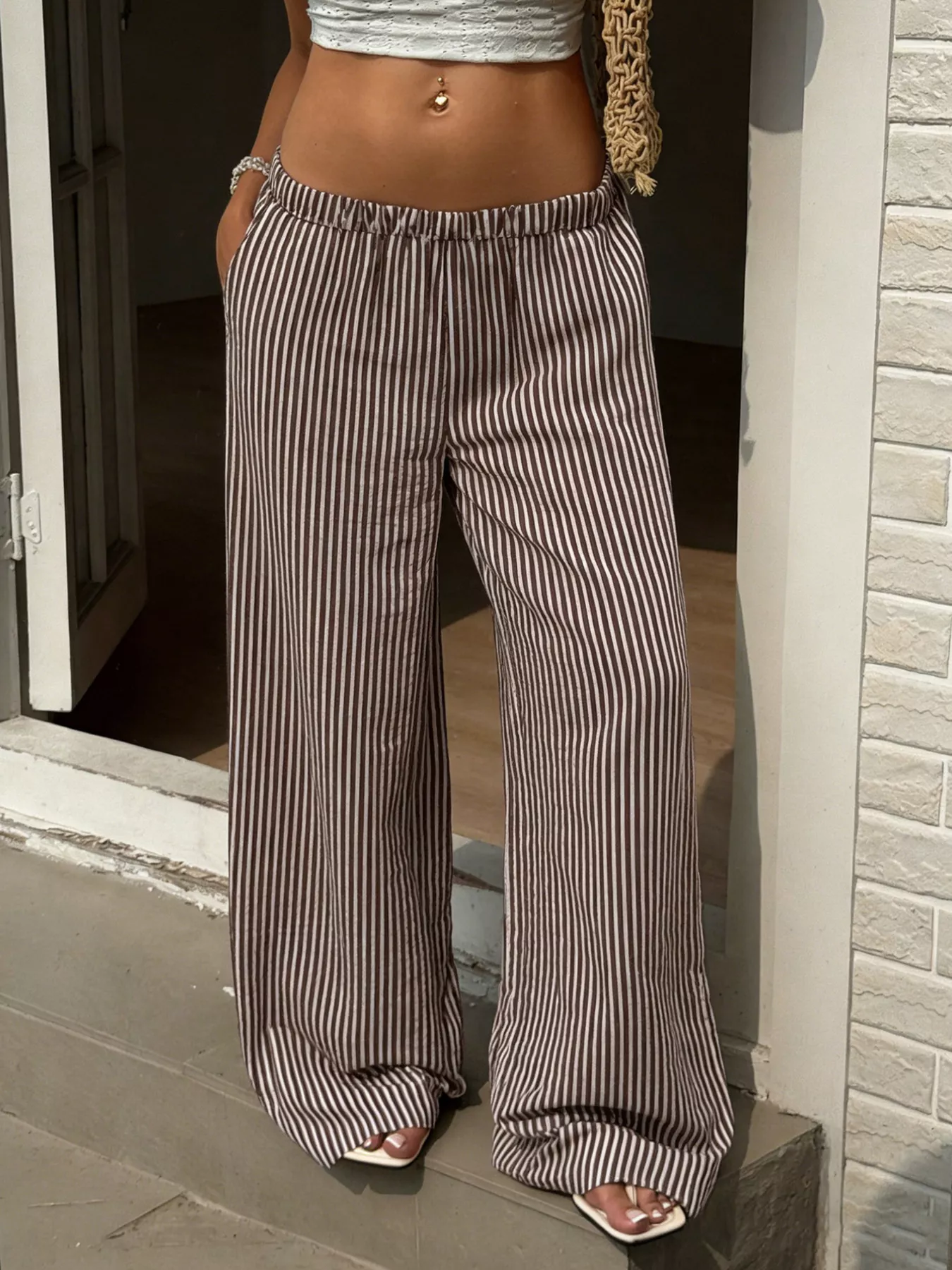 Tied Striped Wide Leg Pants - Image 2