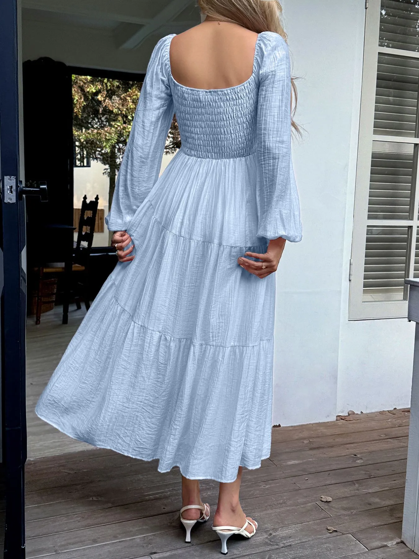 Tiered Balloon Sleeve Midi Dress - Image 6