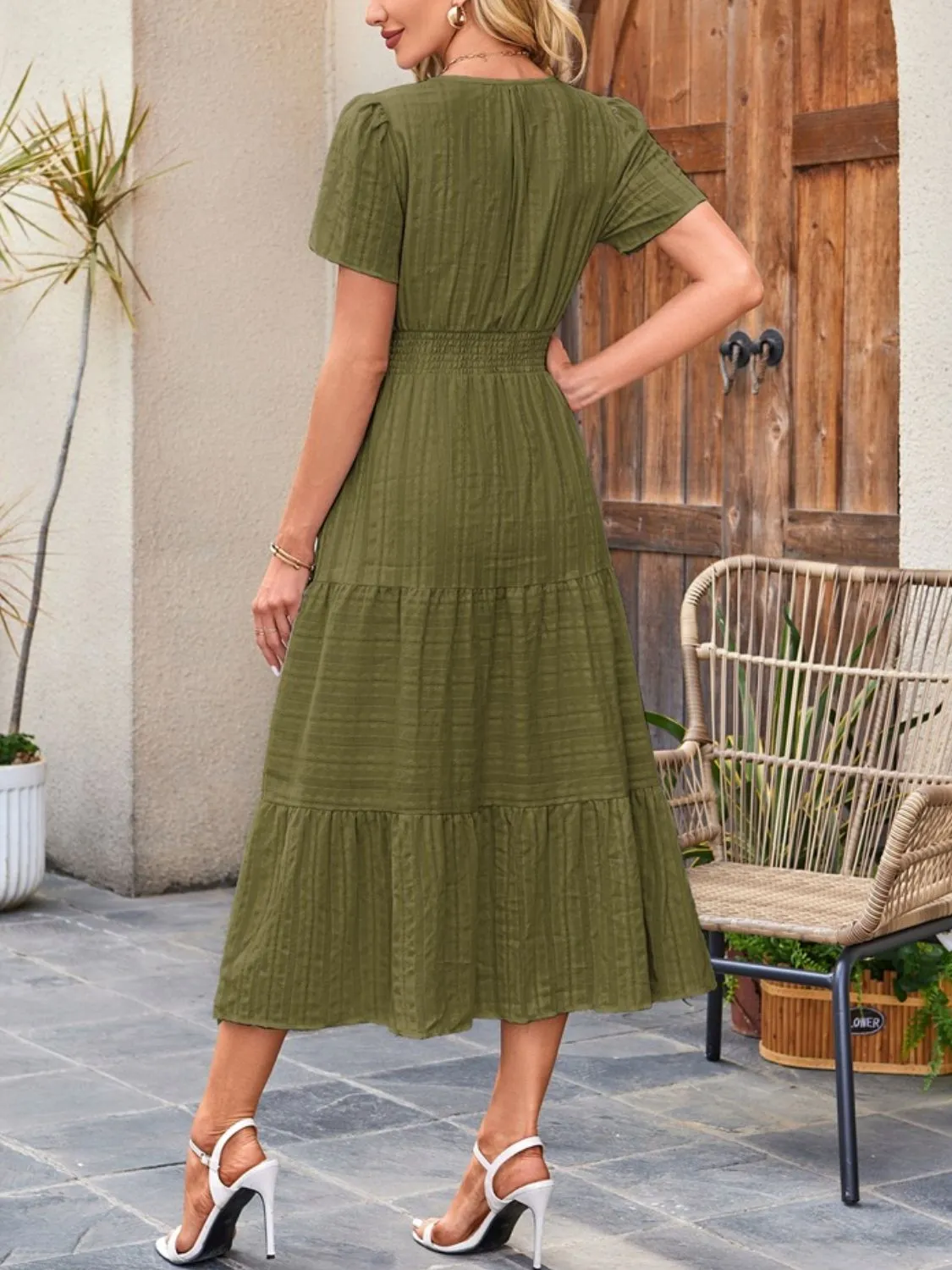 Tiered Notched Short Sleeve Dress - Image 24