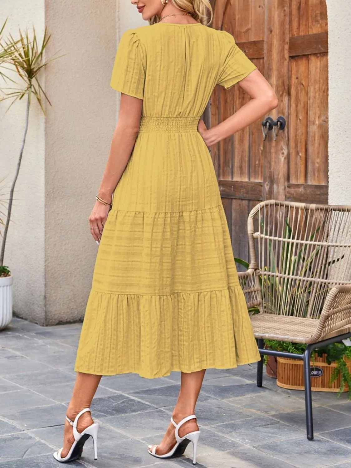 Tiered Notched Short Sleeve Dress - Image 27