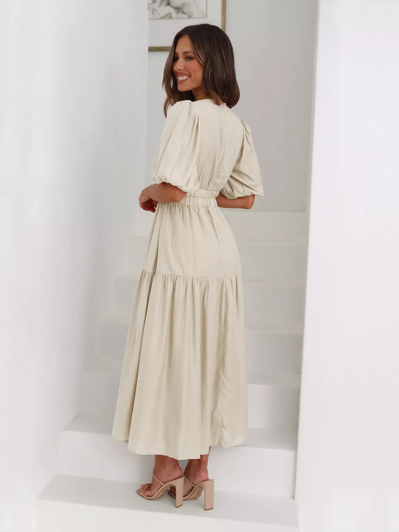 Tiered Puff Sleeve Midi Dress - Image 12