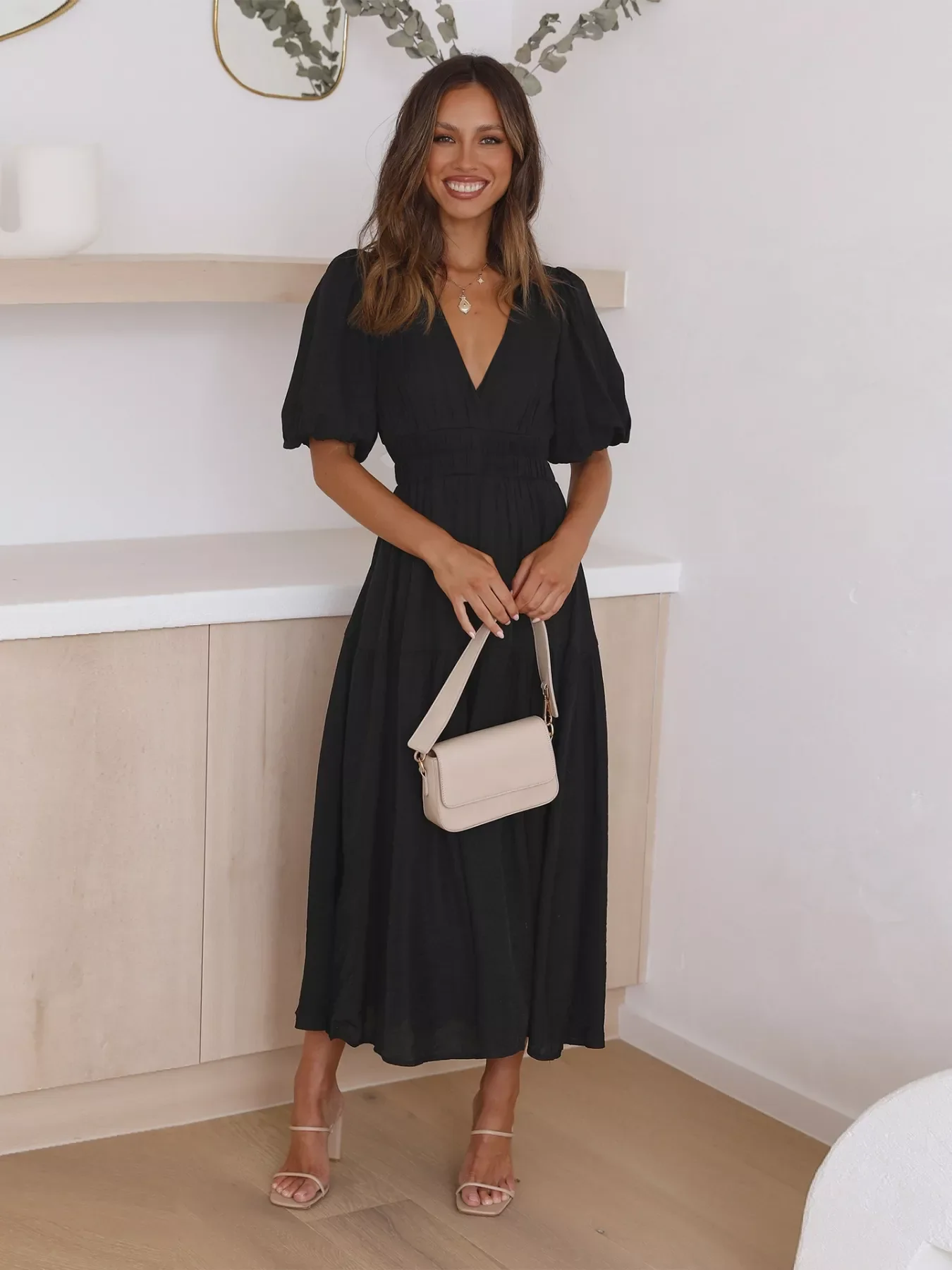 Tiered Puff Sleeve Midi Dress - Image 18