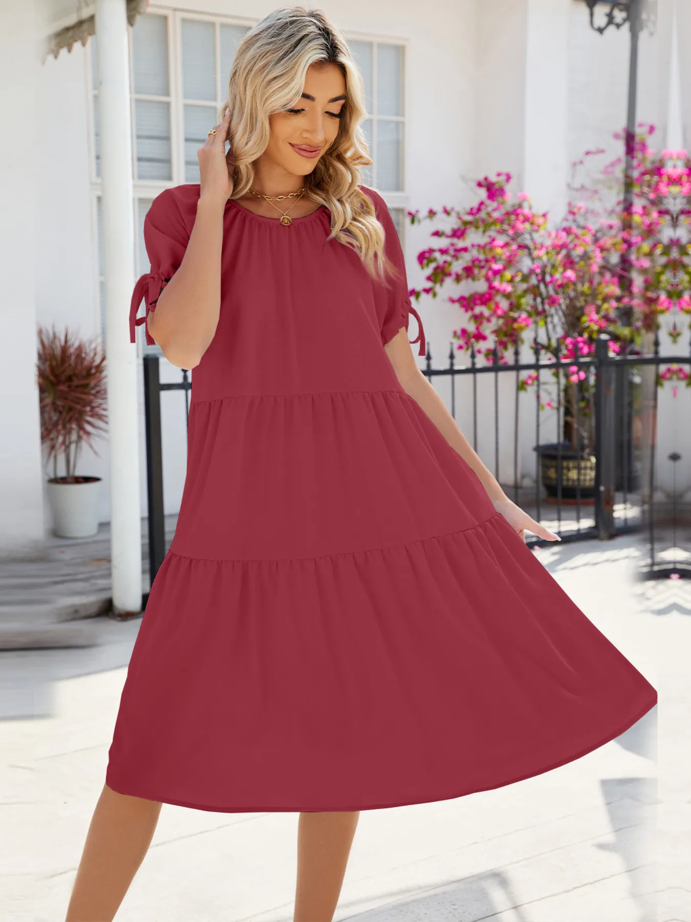 Tiered Round Neck Summer Dress - Image 10