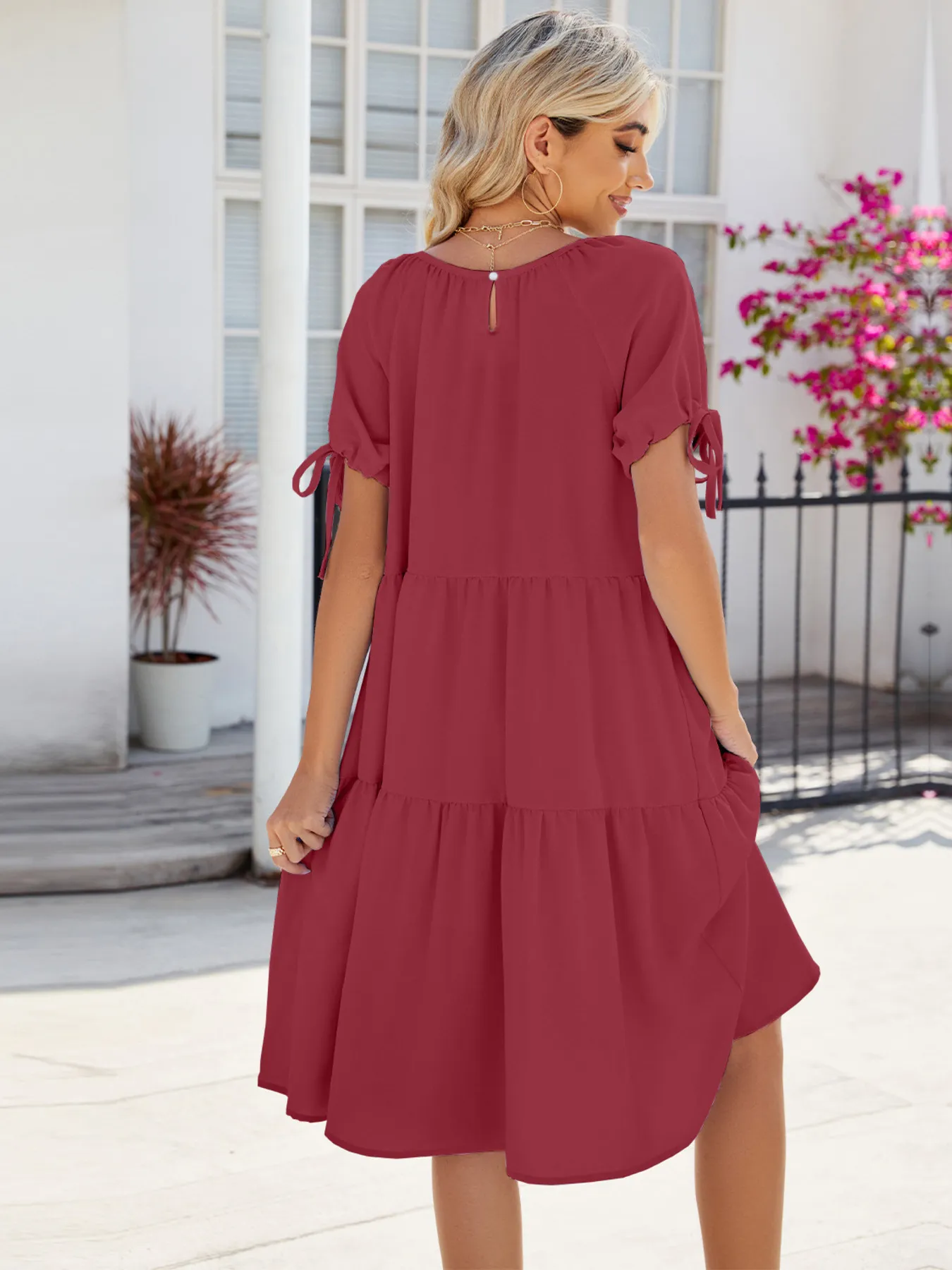 Tiered Round Neck Summer Dress - Image 11