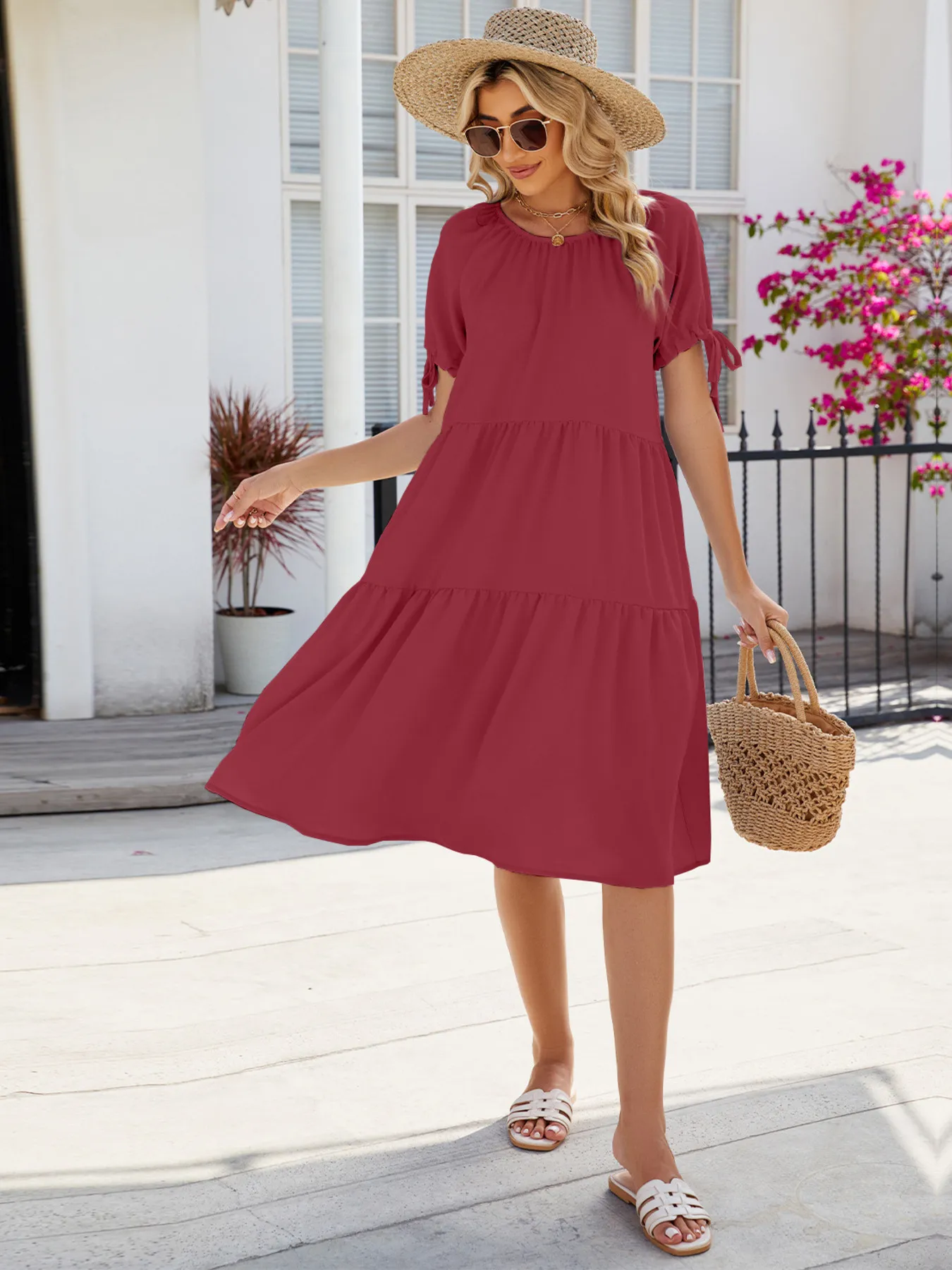 Tiered Round Neck Summer Dress - Image 14