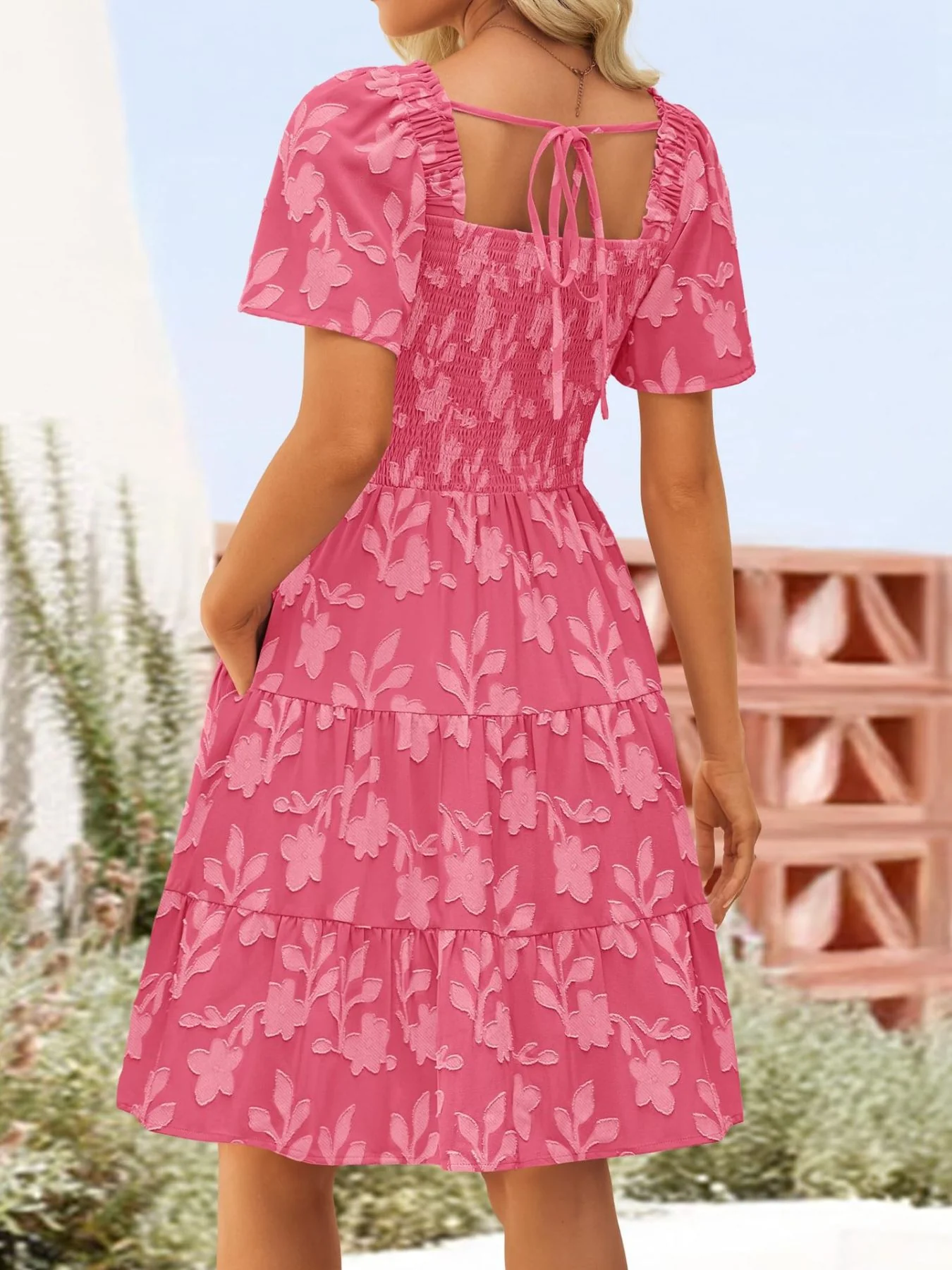 Tiered Square Neck Short Sleeve Dress - Image 10