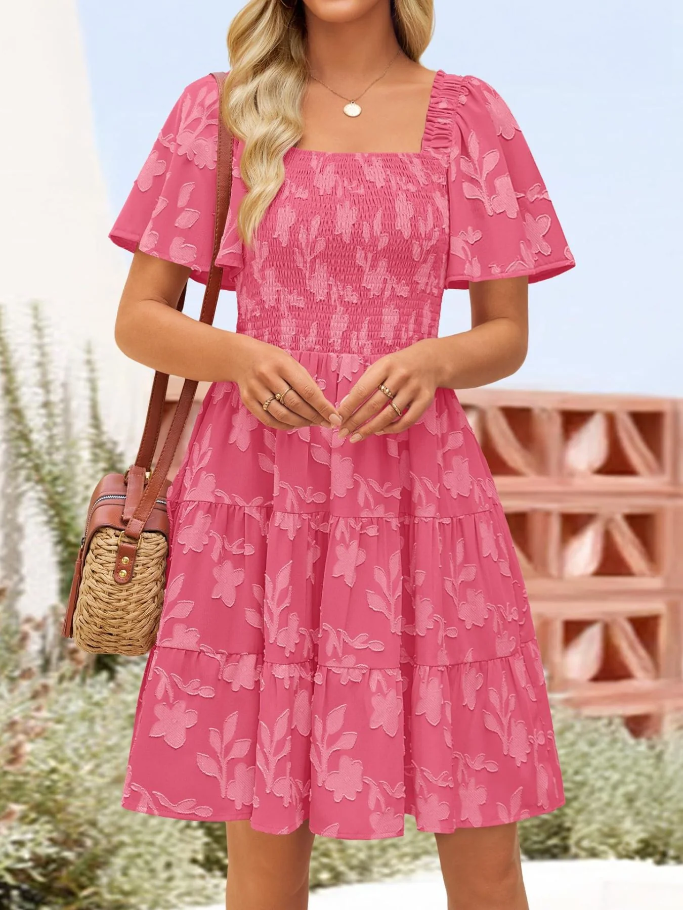 Tiered Square Neck Short Sleeve Dress - Image 9