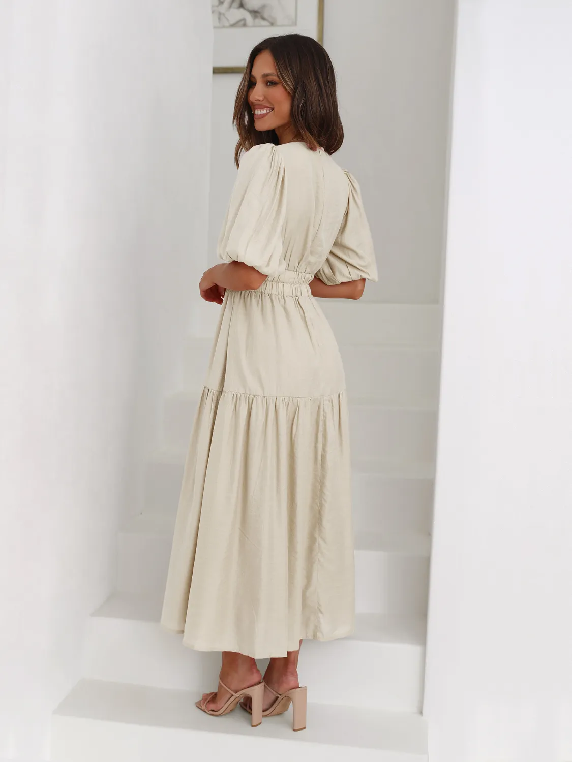 Tiered Surplice Half Sleeve Midi Dress - Image 4