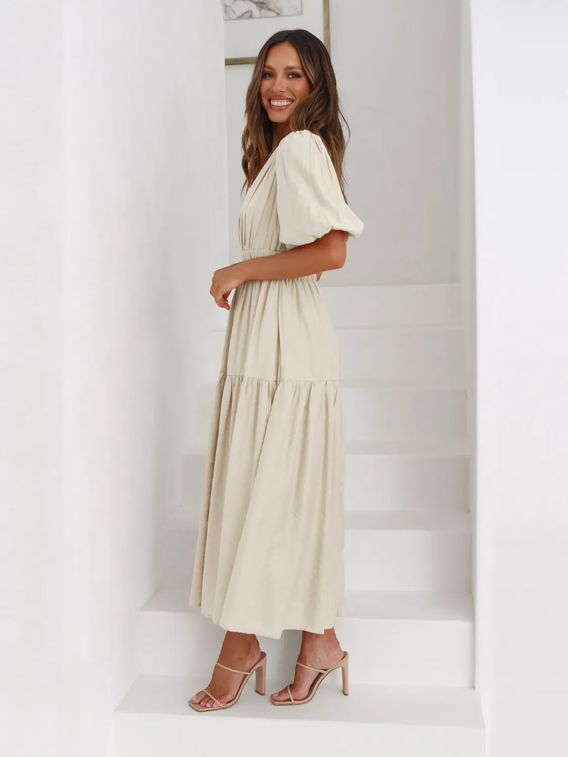 Tiered Surplice Half Sleeve Midi Dress - Image 5