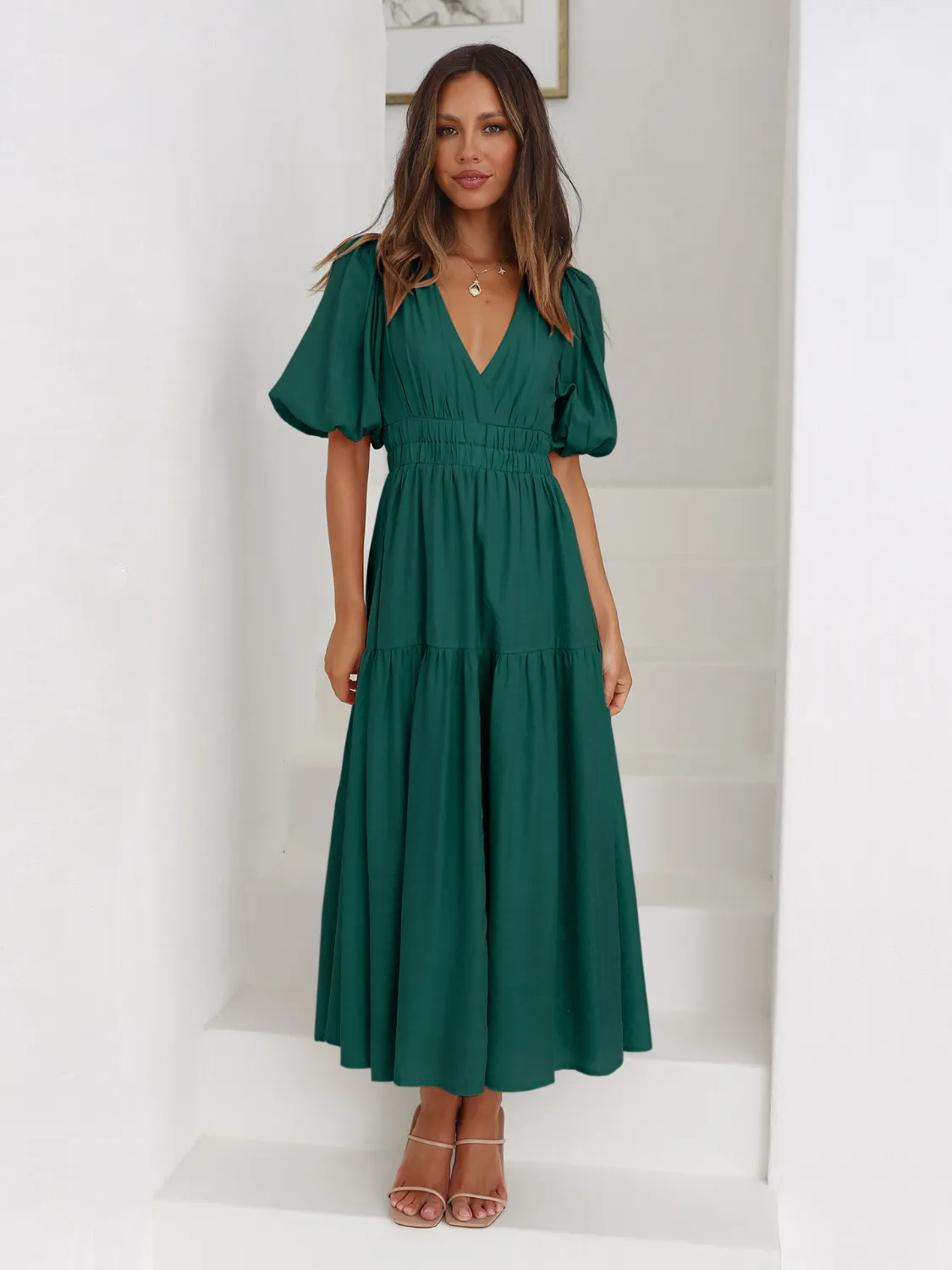 Tiered Surplice Half Sleeve Midi Dress - Image 9
