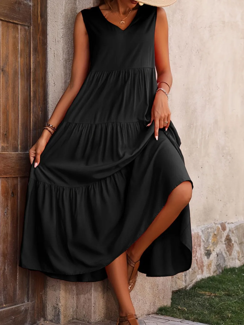 Tiered V-Neck Sleeveless Dress - Image 10