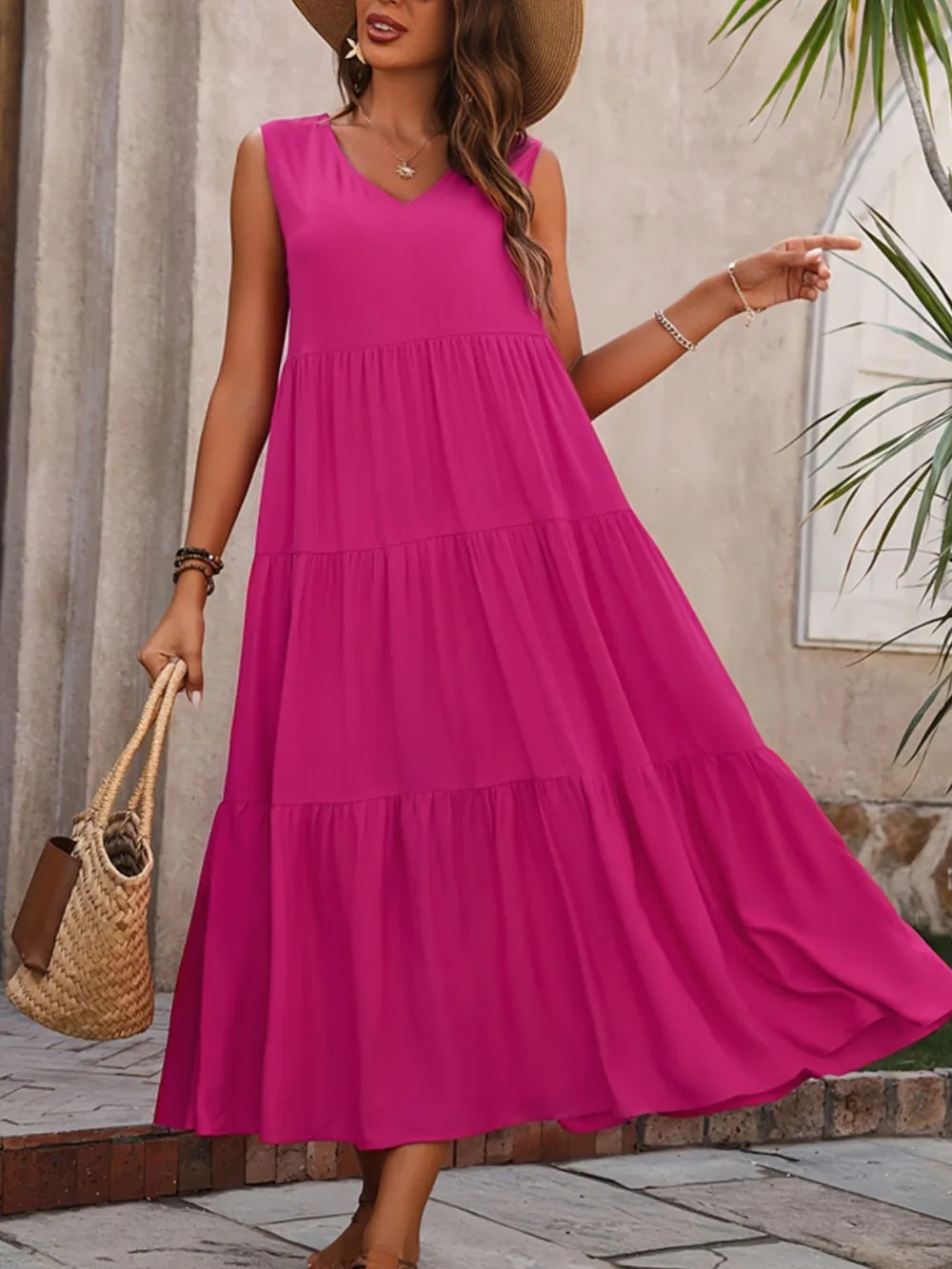 Tiered V-Neck Sleeveless Dress - Image 3