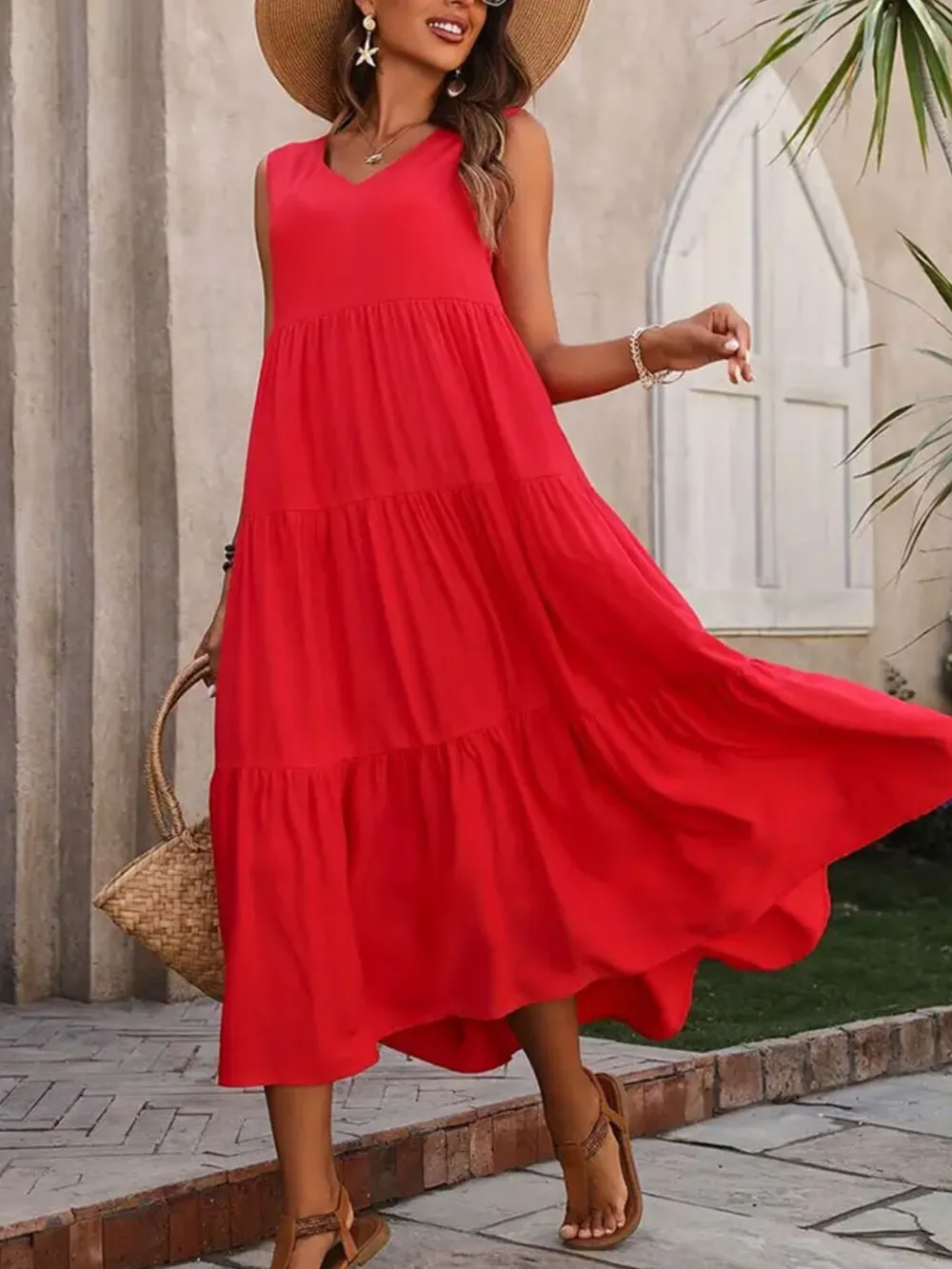 Tiered V-Neck Sleeveless Dress - Image 4