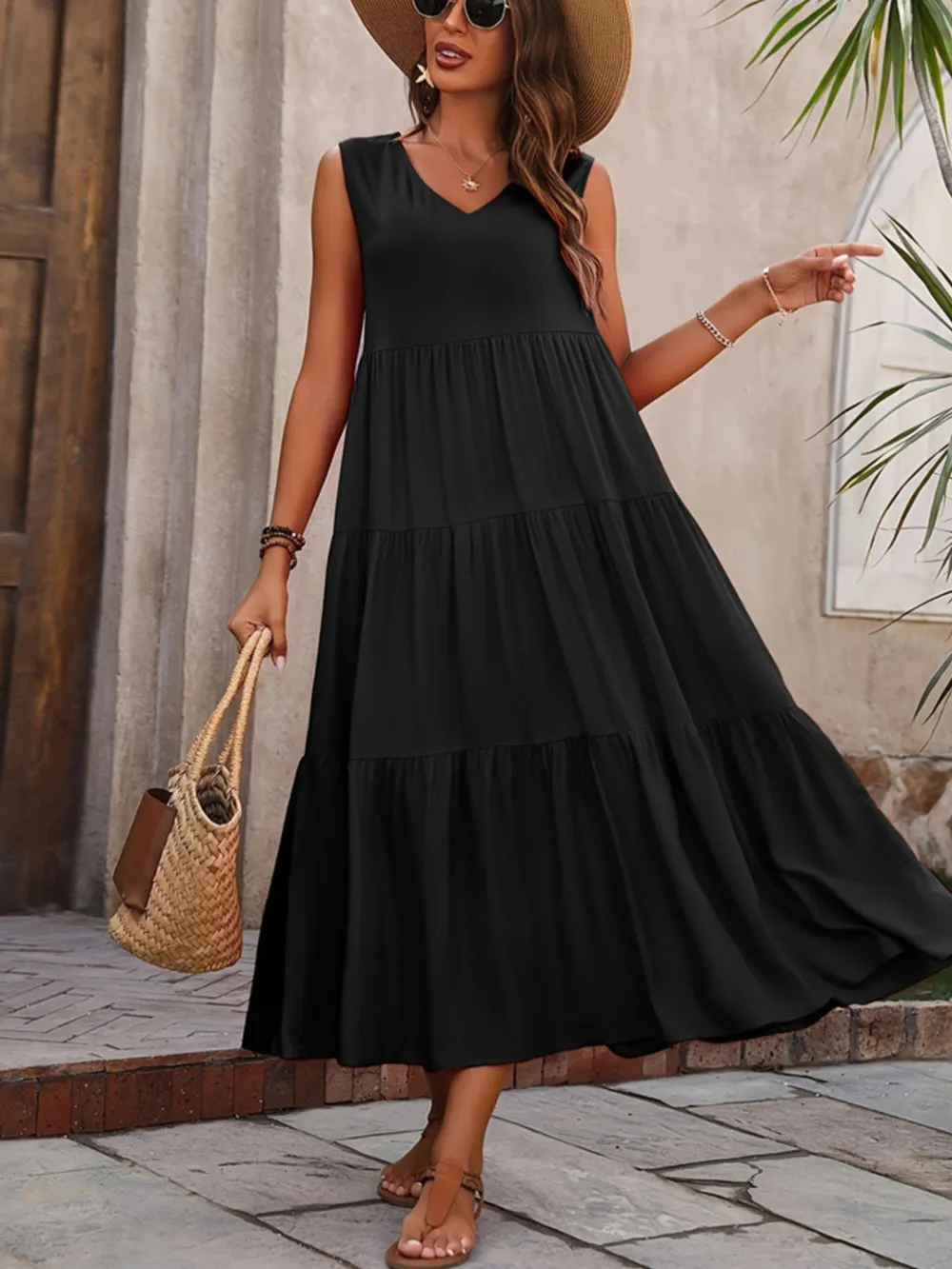 Tiered V-Neck Sleeveless Dress - Image 9