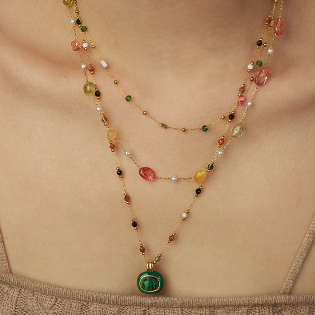 Titanium Steel Gold-plated Bead Necklace - Image 4