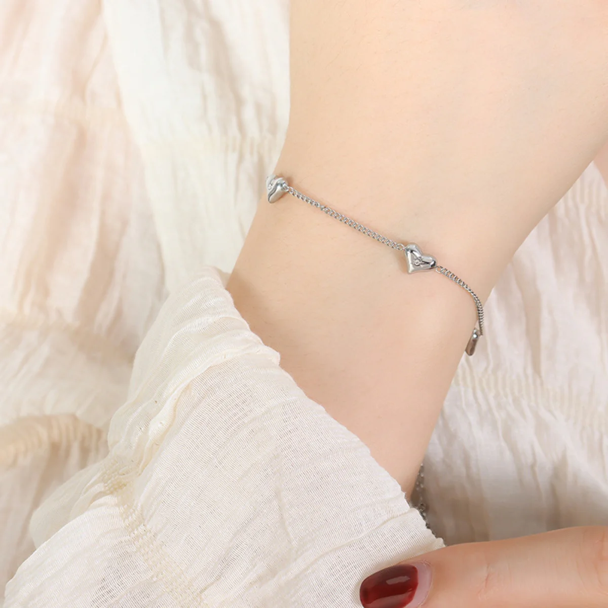 Titanium Steel Zircon Heart Bracelet - Image 4