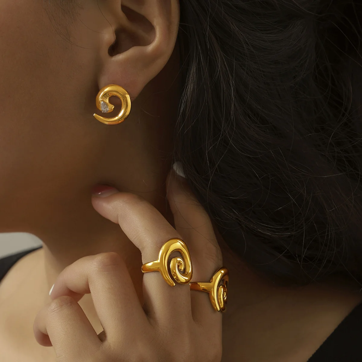Titanium Steel Zircon Spiral Shape Earrings - Image 3