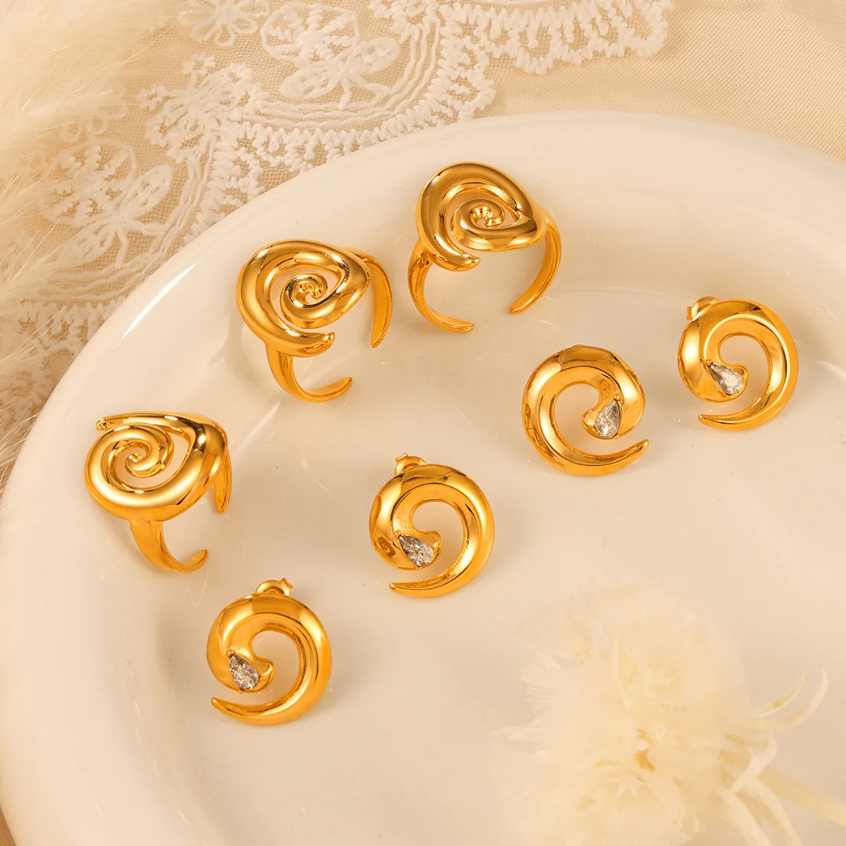 Titanium Steel Zircon Spiral Shape Earrings - Image 4