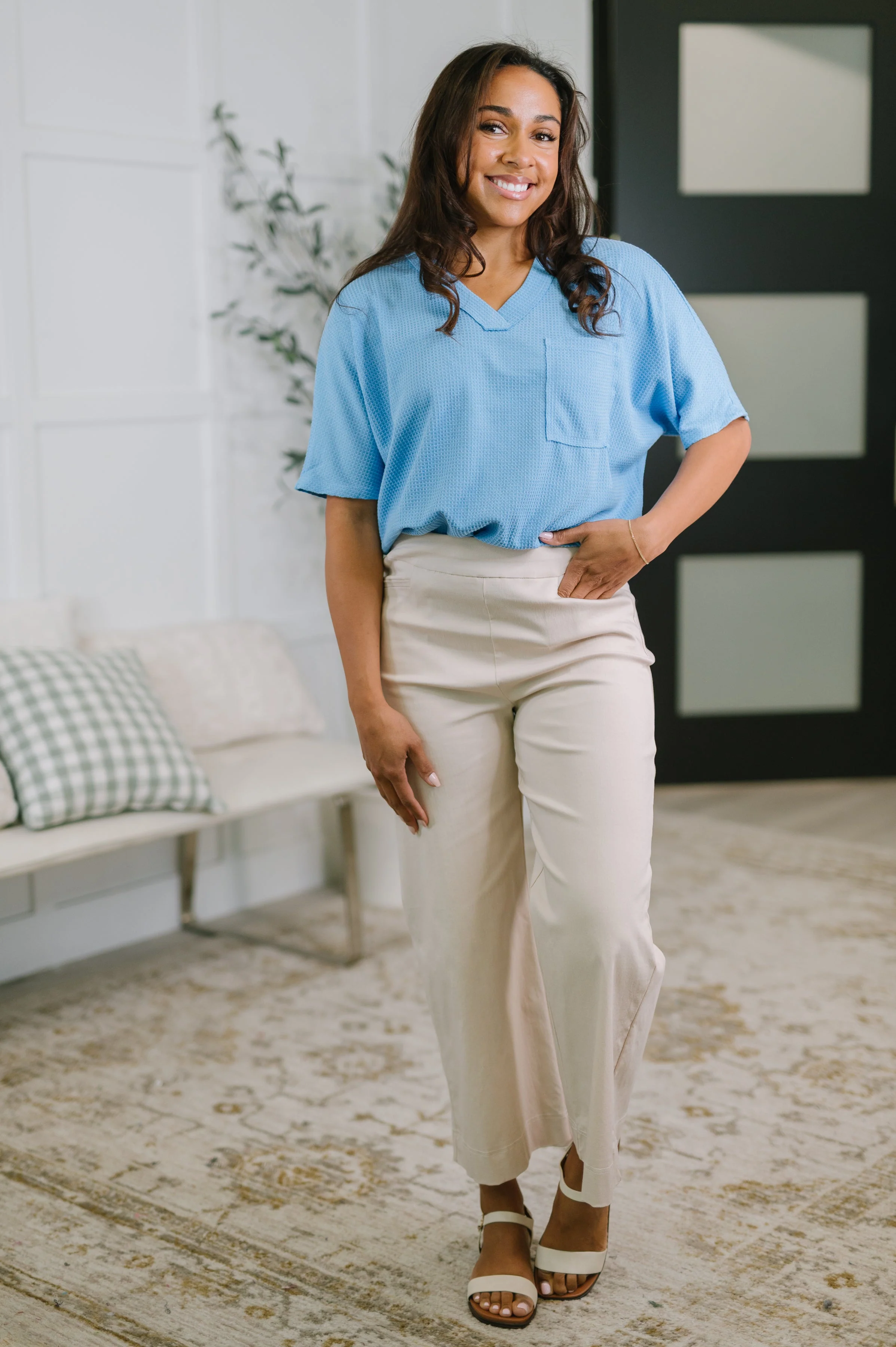 Together We're Unlimited Basic V-Neck Tee in Ocean Blue - Image 3