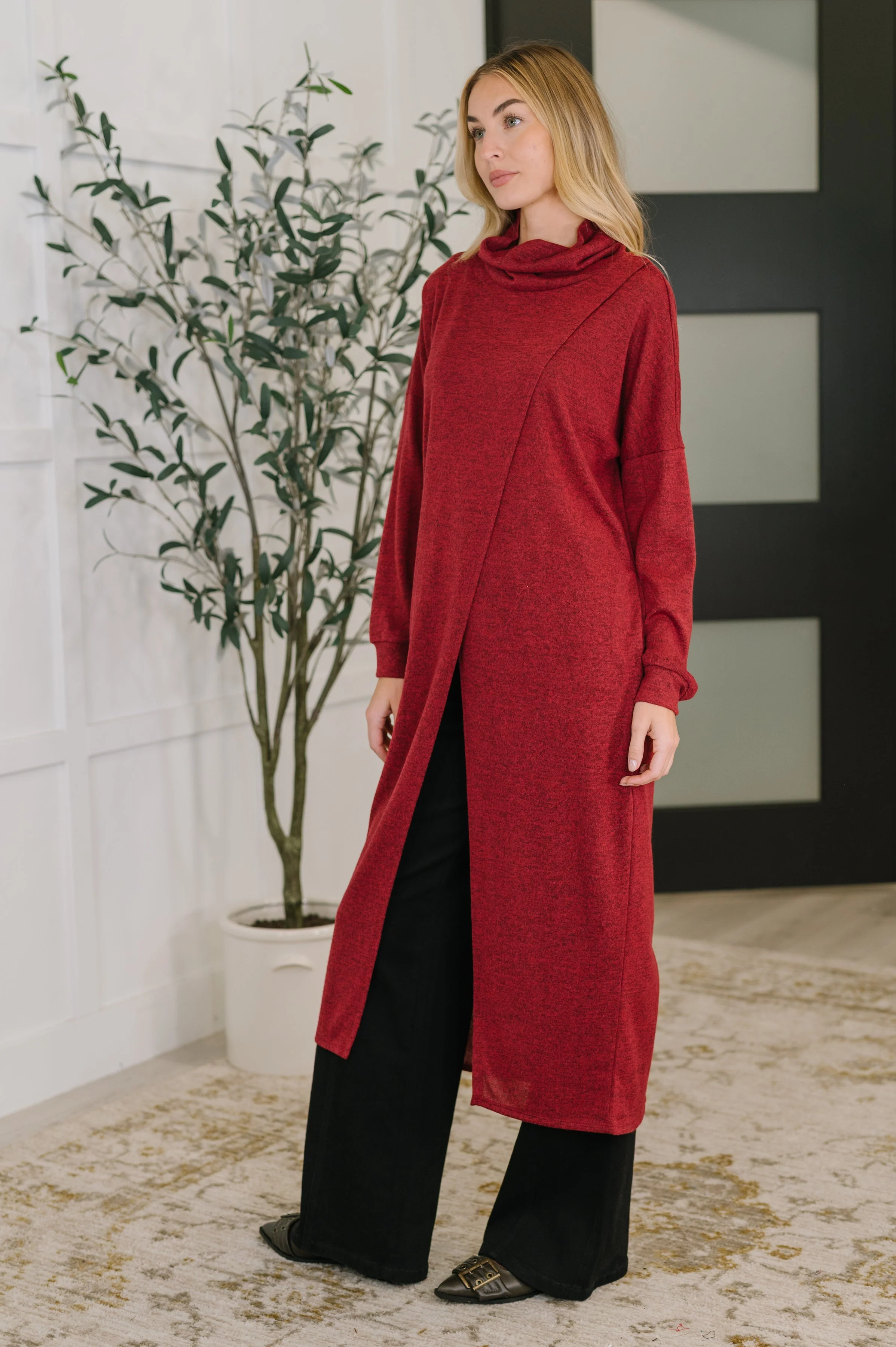 Travel City Scape Turtle Neck Tunic in Wine - Image 3
