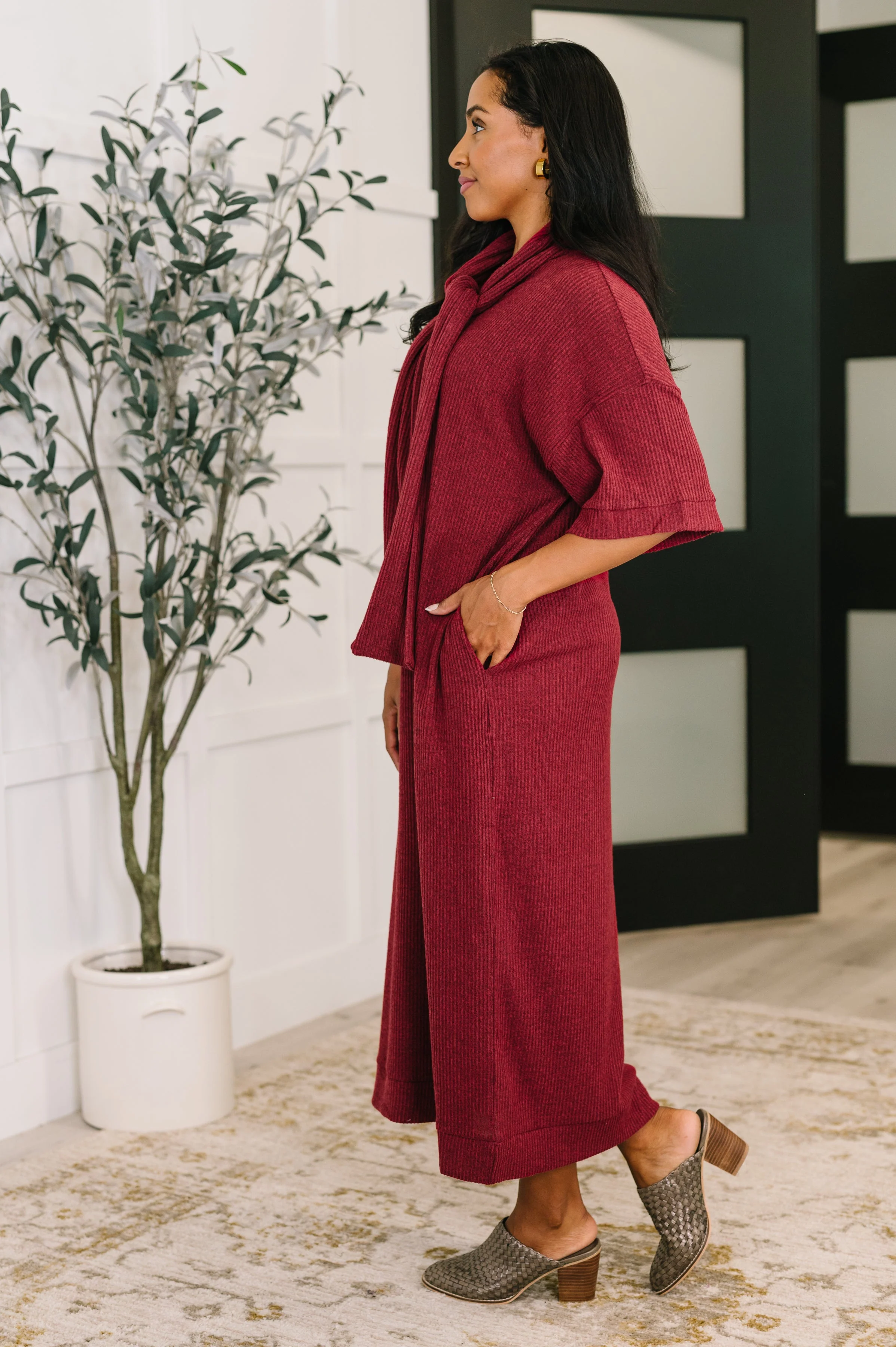 Travel Envy Ribbed Knit Dress in Wine - Image 3