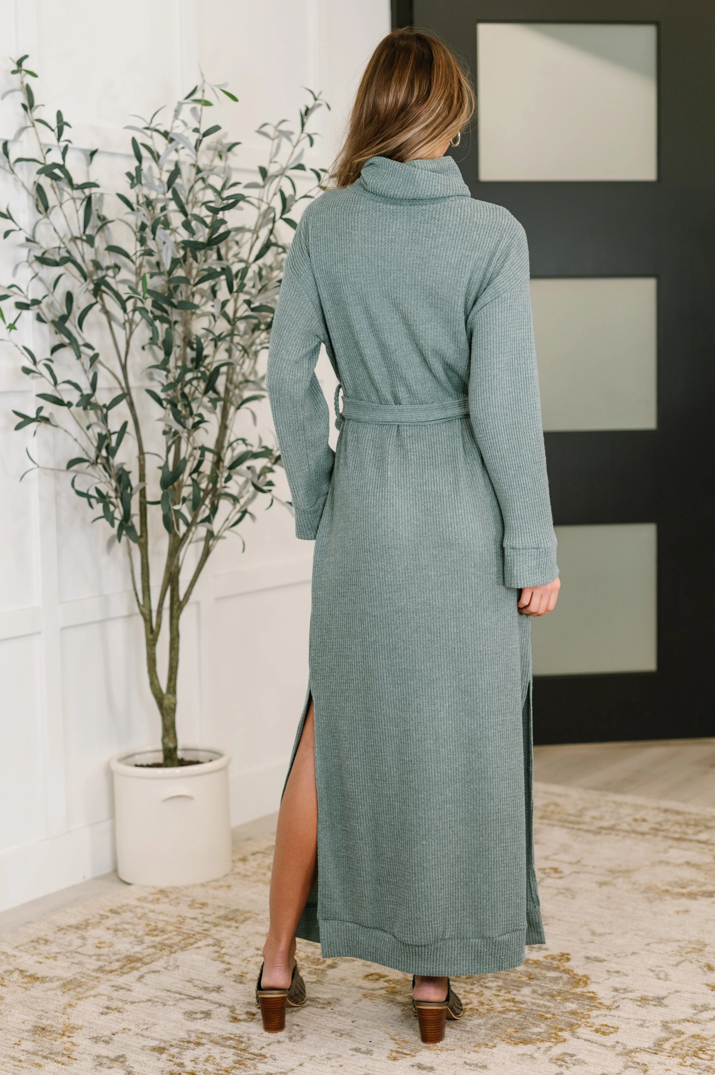 Travel Plush Knit Dress in Soft Teal - Image 4
