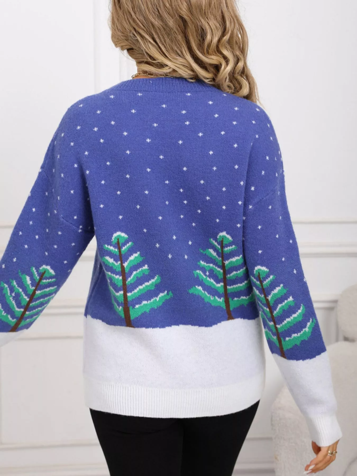 Tree Pattern Round Neck Sweater - Image 6
