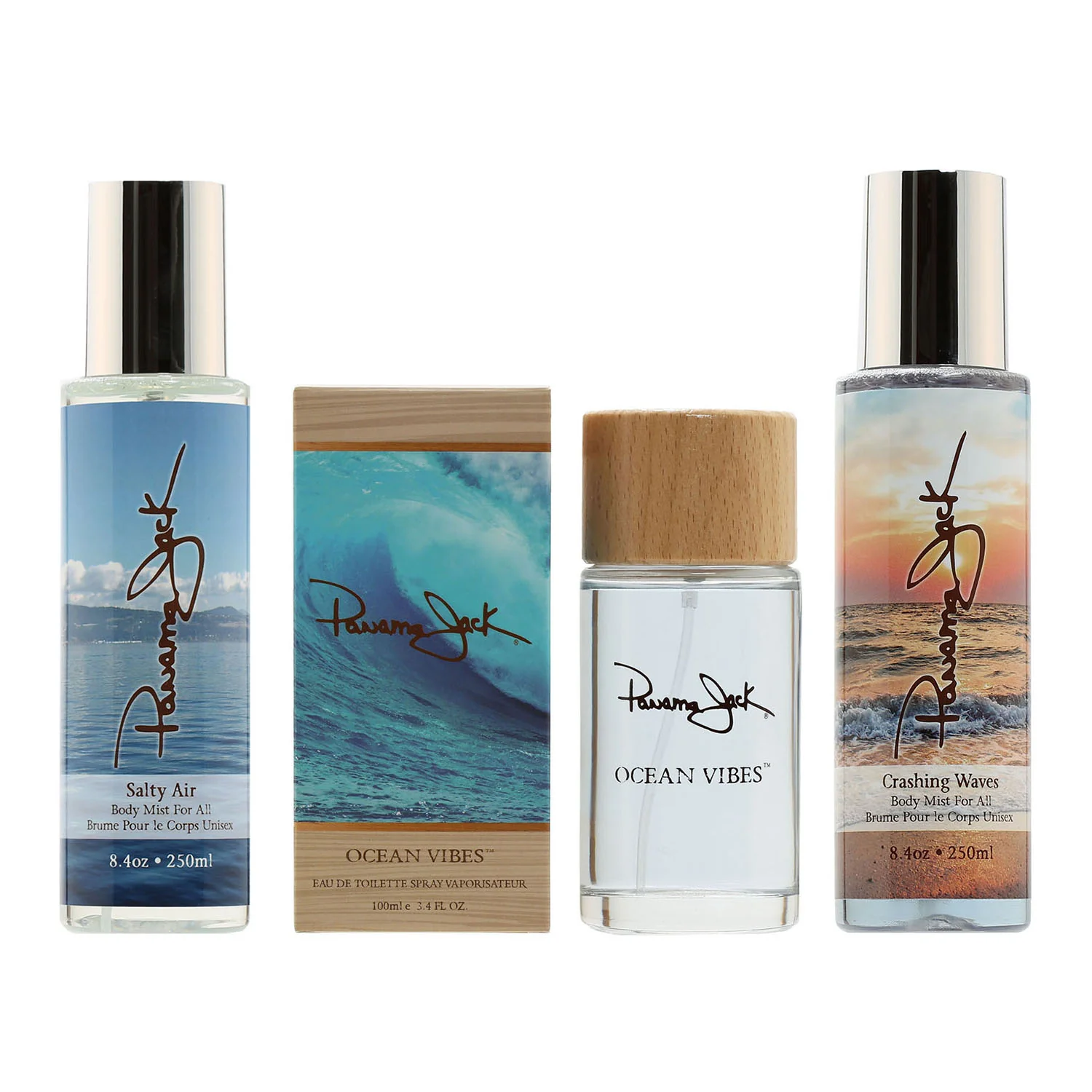 TRIO PANAMA JACK - OCEAN VIBES 3.4 OZ EDT SPRAY, 8.4 OZ SALT AIR BODY MIST, 8.4 OZ CRASHING WAVES BODY MIST
