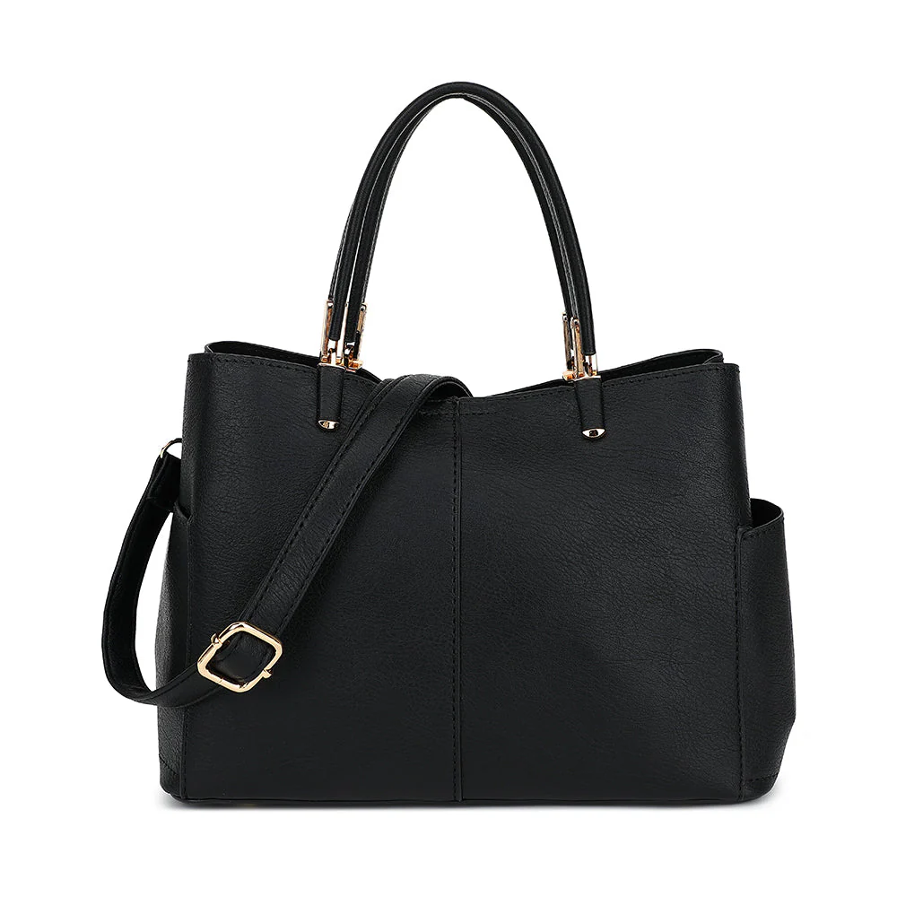 Triple Compartment Satchel with Crossbody Strap - Image 3
