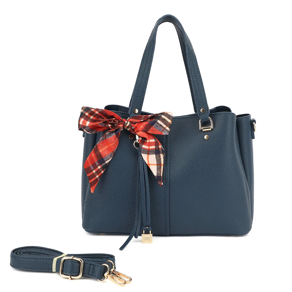 Triple Compartment Satchel with Scarf and Charm Detail - Image 2