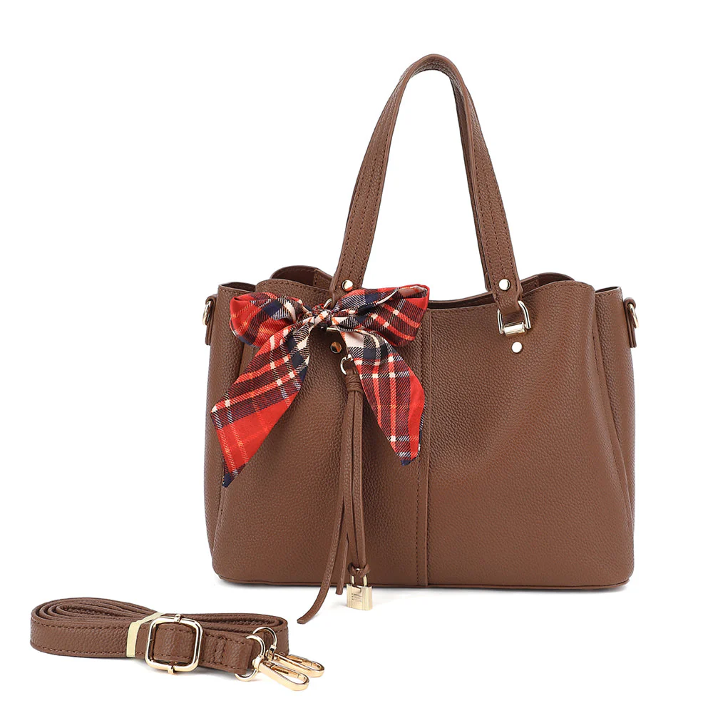 Triple Compartment Satchel with Scarf and Charm Detail - Image 3