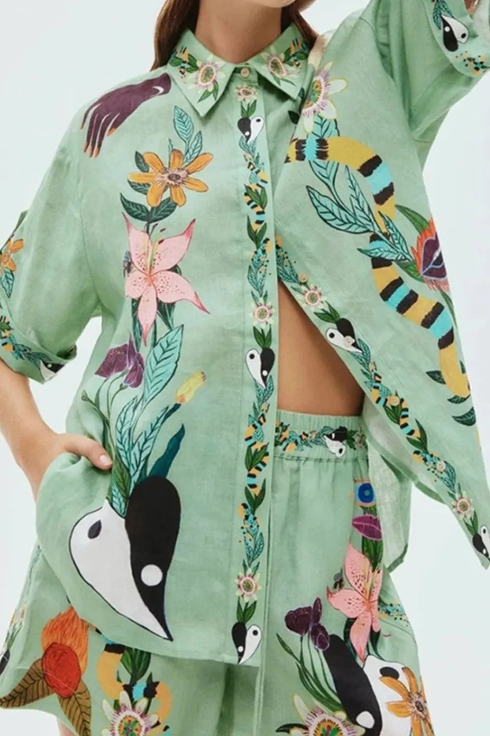 Tropical Paradise Floral Print Shirt and Shorts Set - Image 3