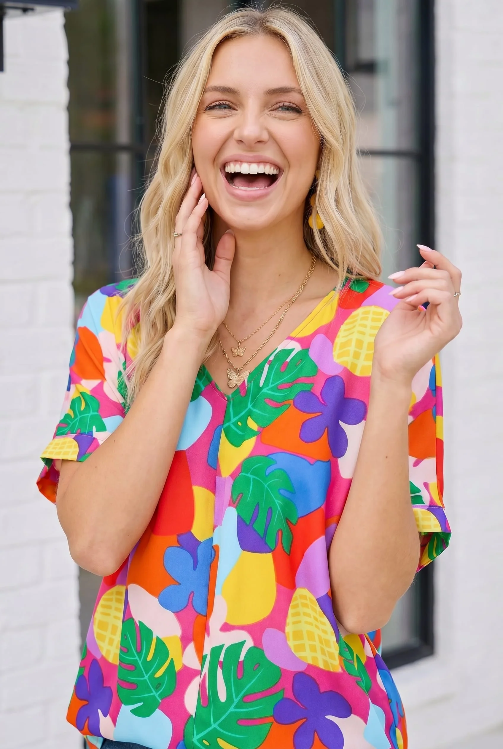 Tropical Pop Art V-Neck Top - Image 3