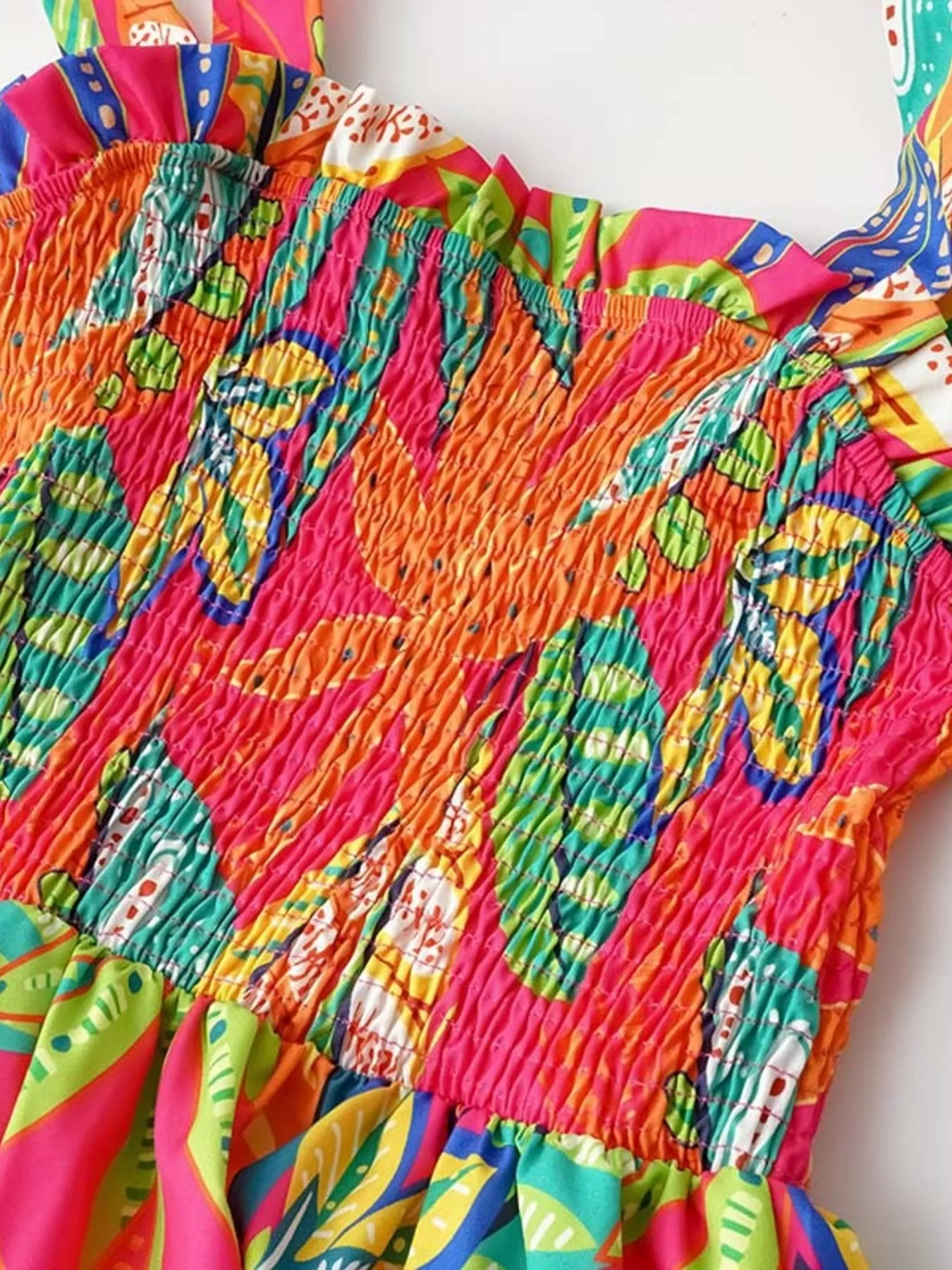 Tropical Print Smocked Tie-Strap Dress - Image 10