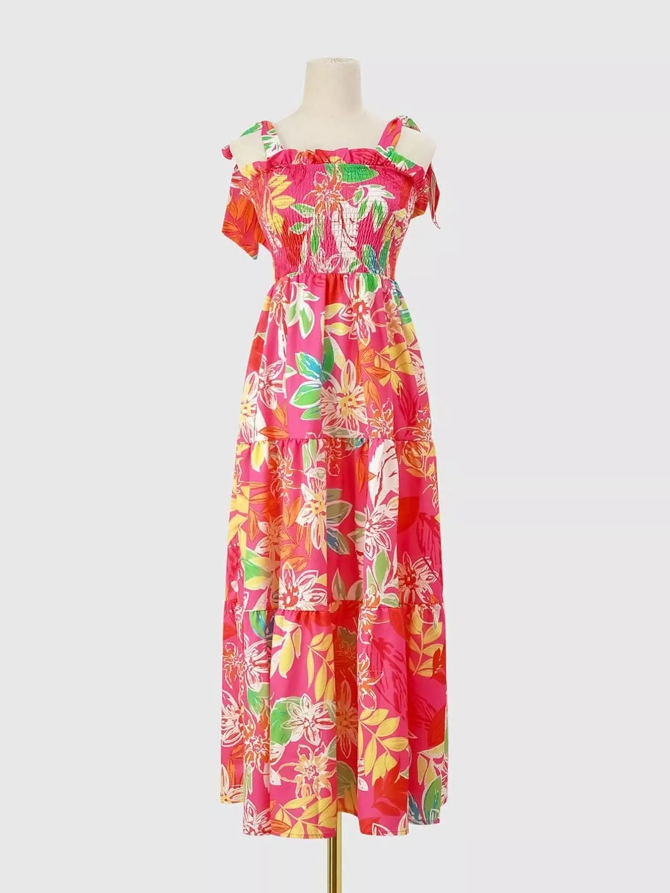 Tropical Print Smocked Tie-Strap Dress - Image 16