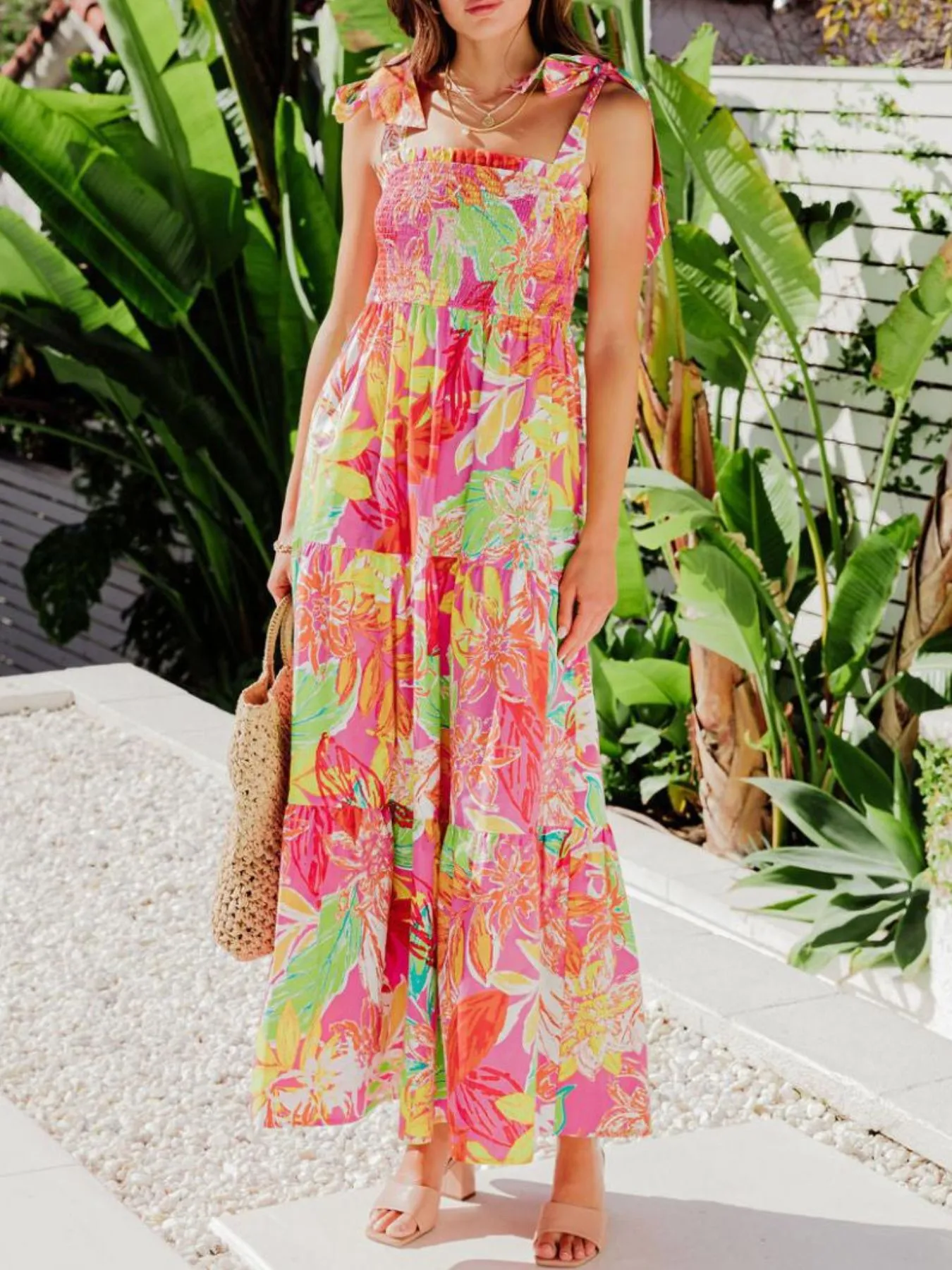 Tropical Print Tie Shoulder Maxi Dress - Image 11
