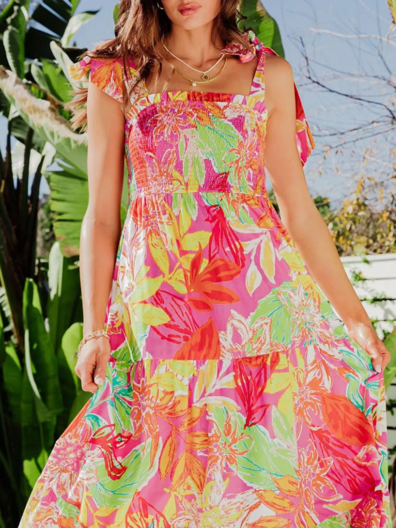 Tropical Print Tie Shoulder Maxi Dress - Image 12