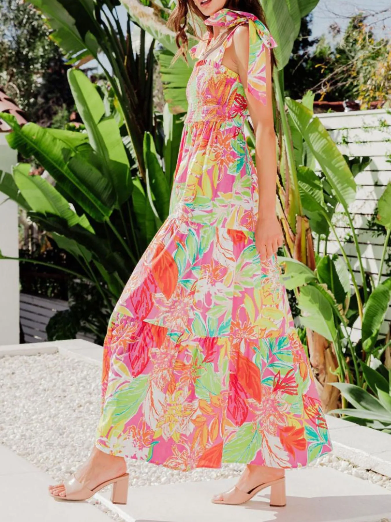 Tropical Print Tie Shoulder Maxi Dress - Image 14