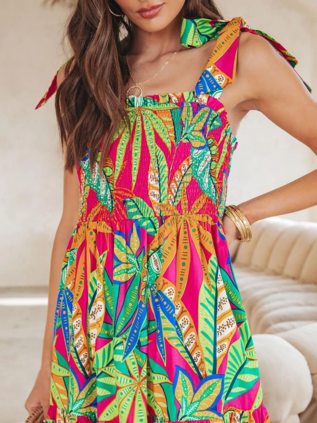 Tropical Print Tie Shoulder Maxi Dress - Image 2