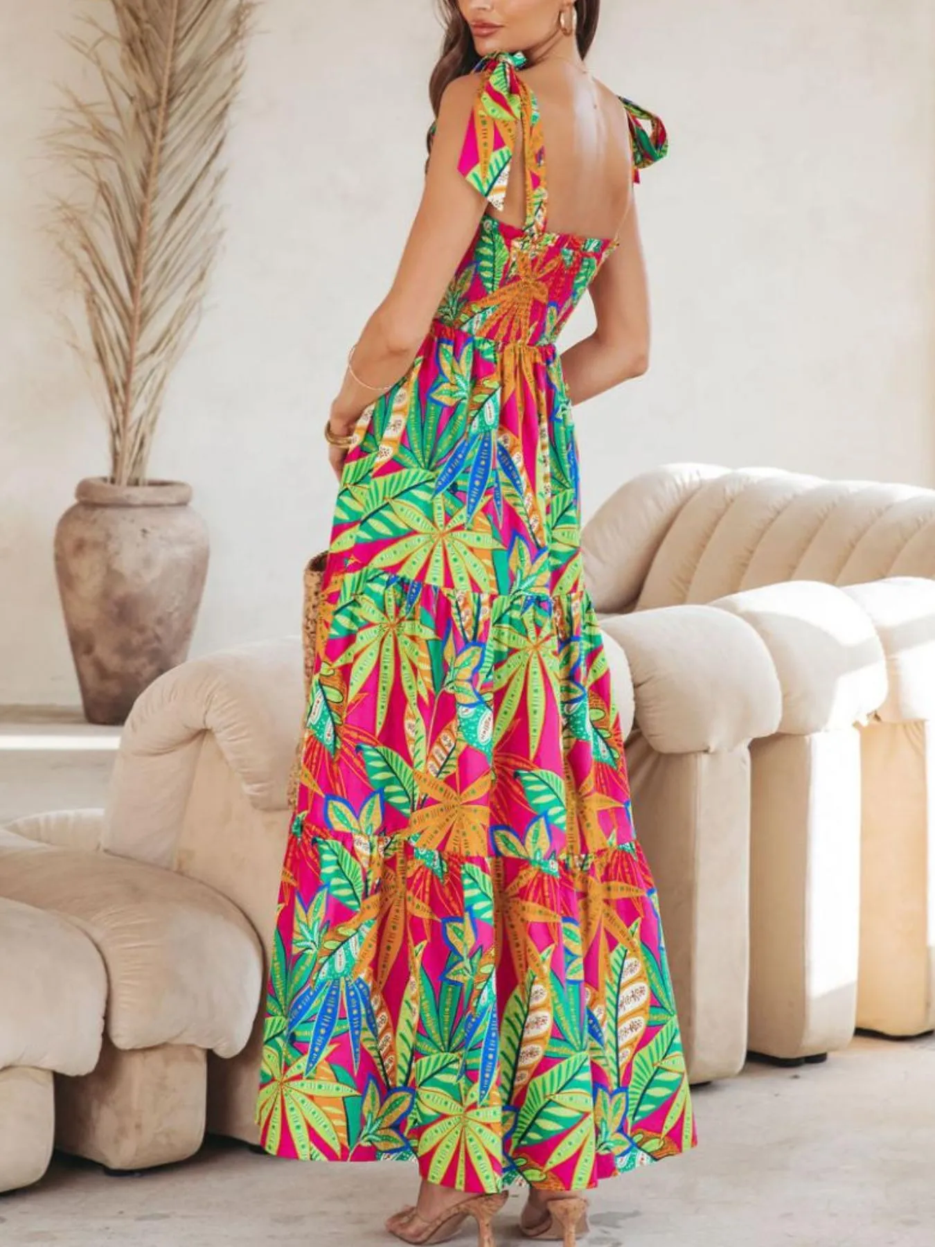 Tropical Print Tie Shoulder Maxi Dress - Image 5