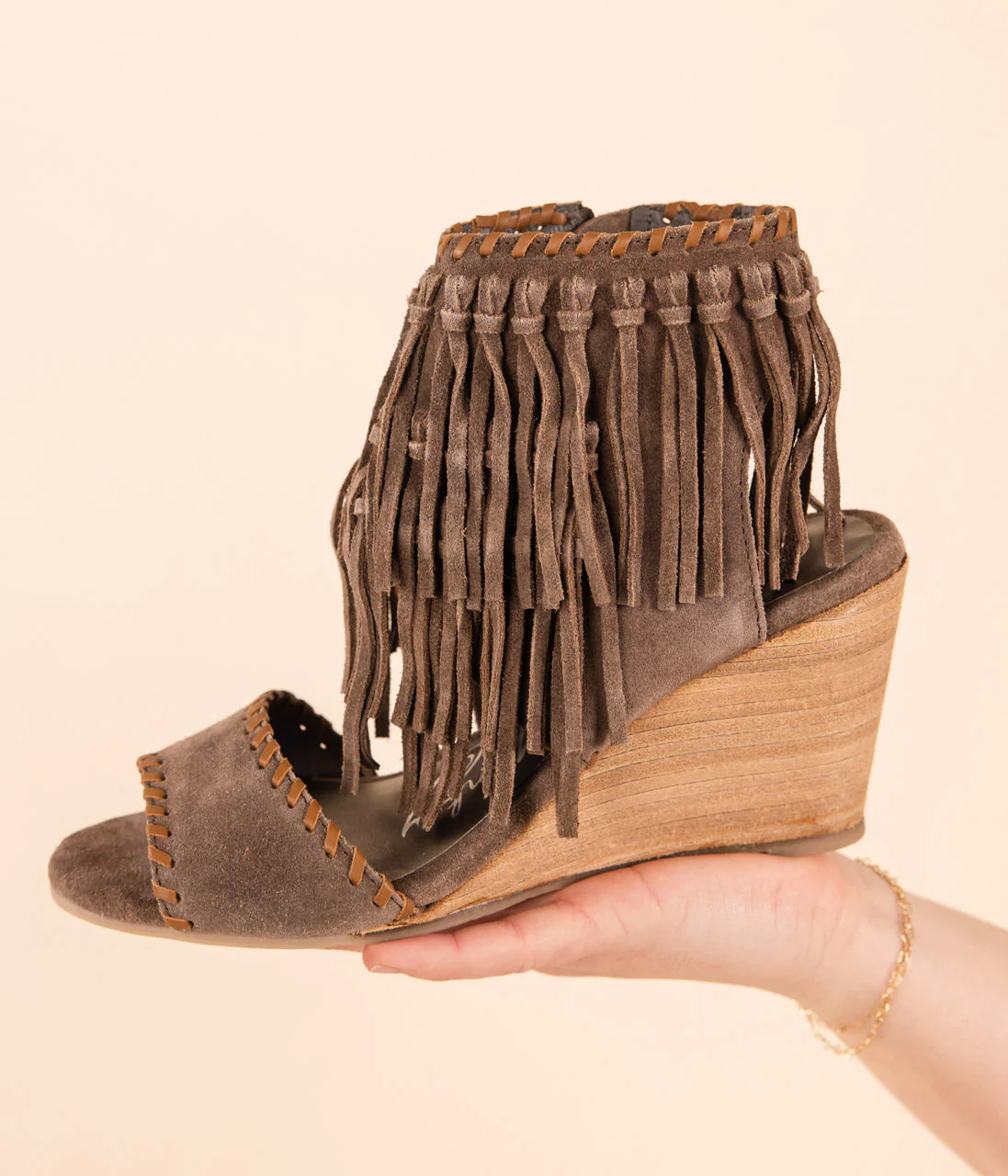 True Fringe Wedge in Taupe - Image 5