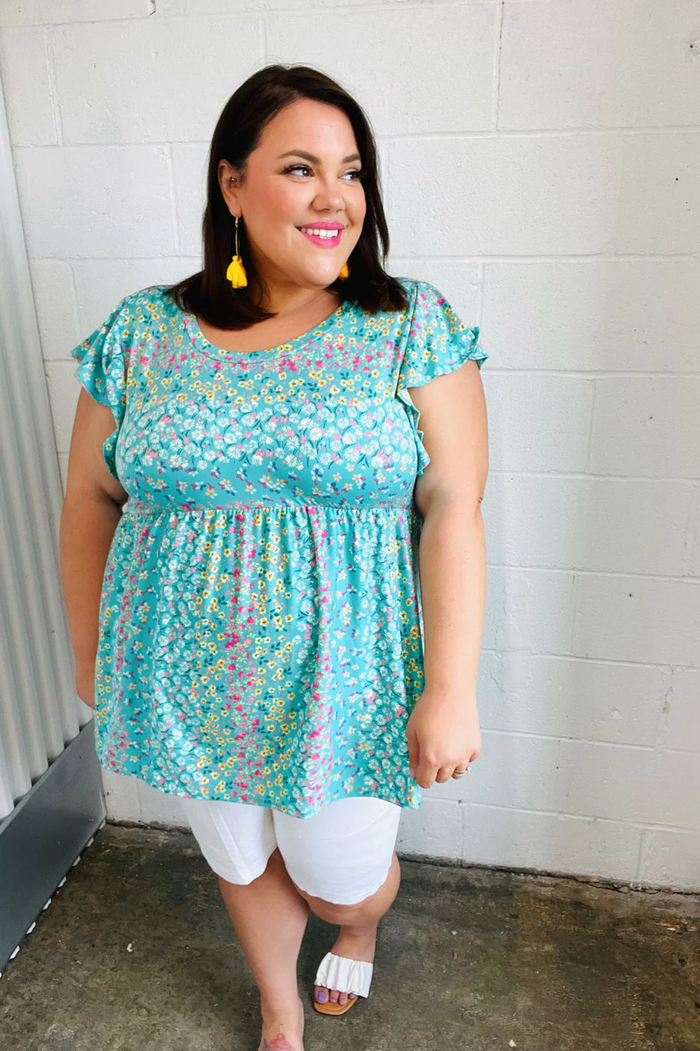 Turquoise Floral Stripe Babydoll Top - Image 8