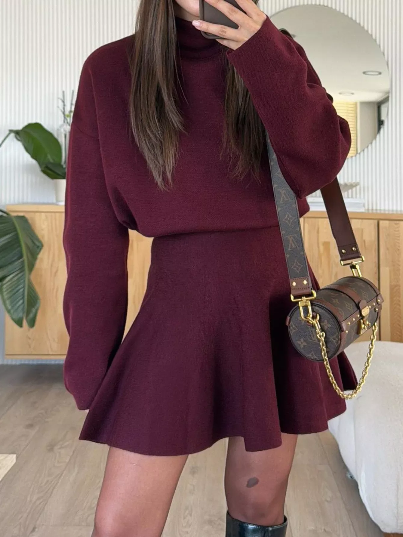 Turtleneck Dropped Shoulder Sweater and Skirt Set - Image 9