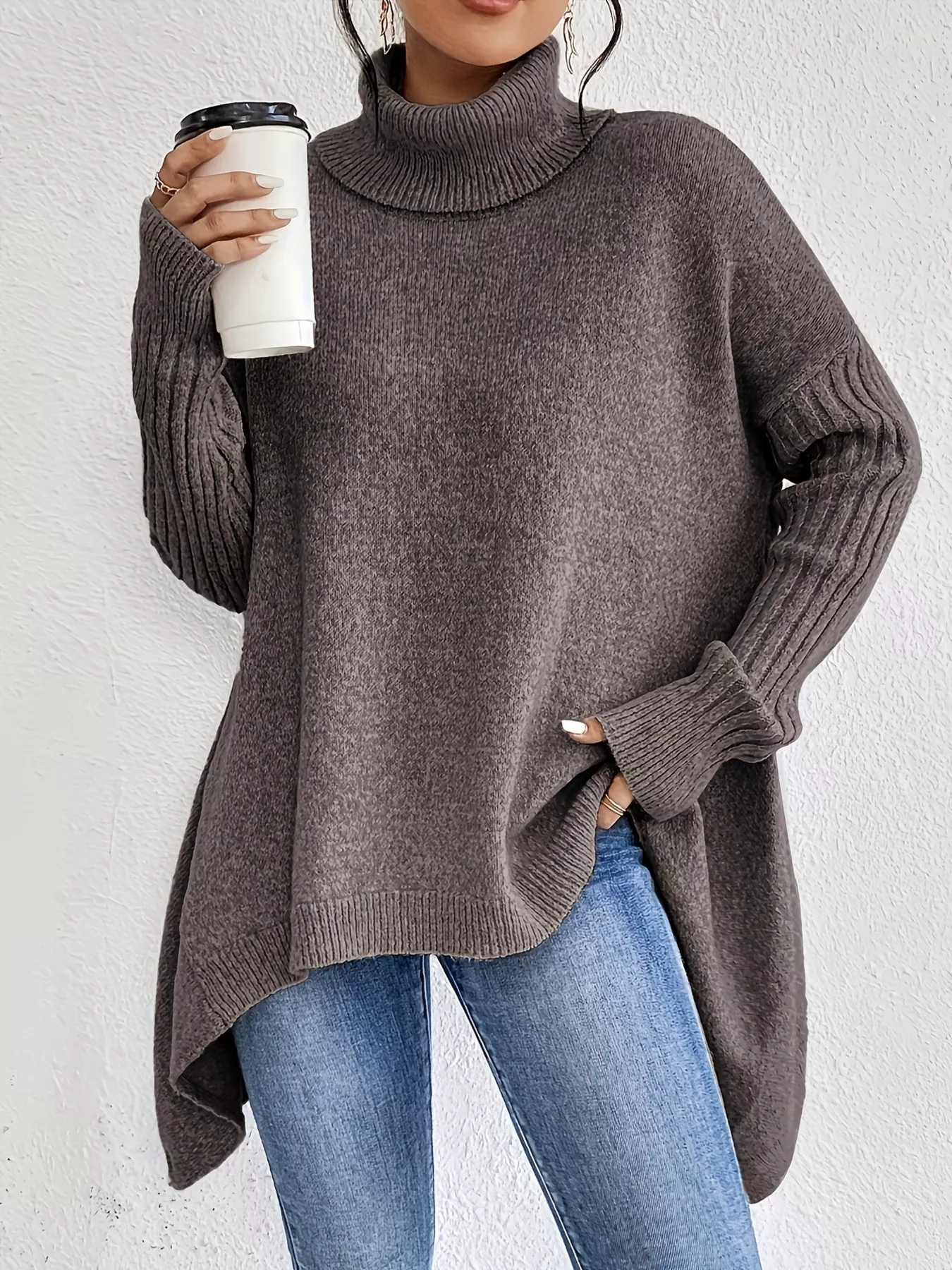 Turtleneck High-Low Hem Sweater - Image 10