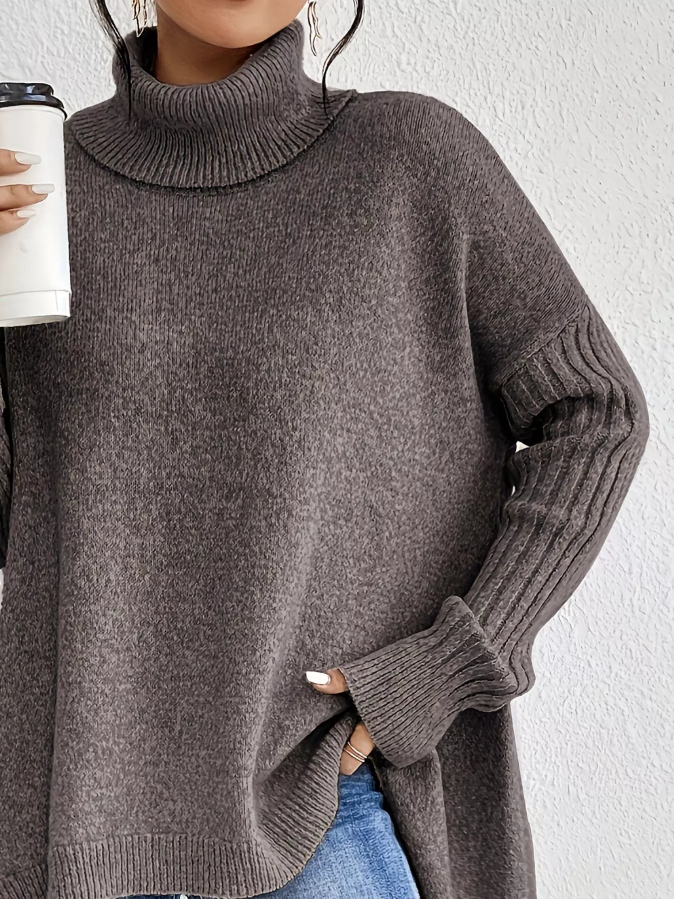 Turtleneck High-Low Hem Sweater - Image 11